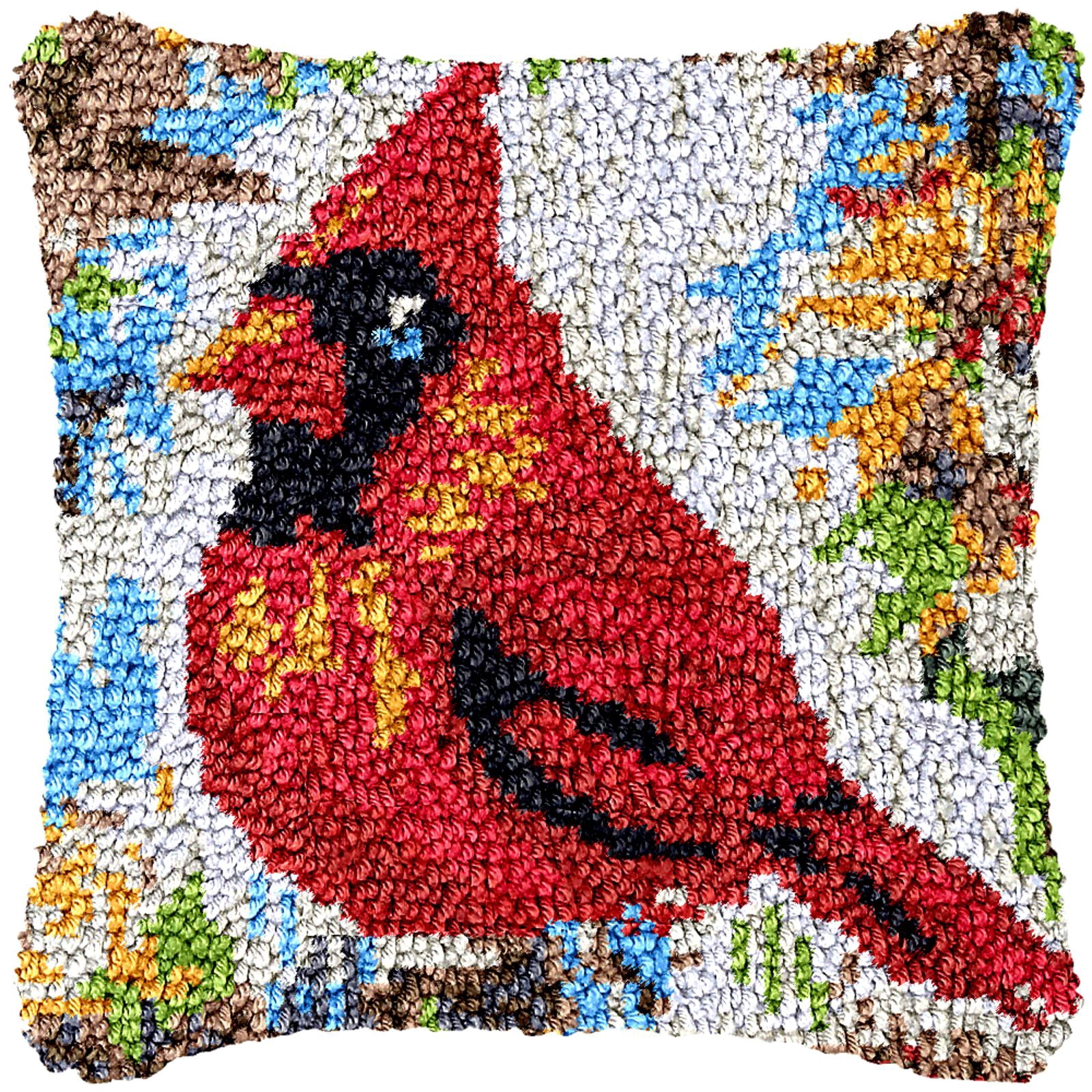 Latch Hook Kits for Adults Kids,Bird Pattern Color Printed Canvas DIY Throw Pillow Cover,Beginners Handmade Needlework Crafts Home Decoration 17x17inch