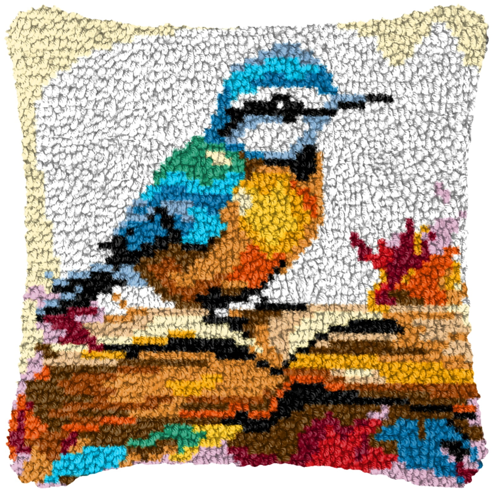 Latch Hook Kits for Adults Kids,Bird Pattern Color Printed Canvas DIY Throw Pillow Cover,Beginners Handmade Needlework Crafts Home Decoration 17x17inch