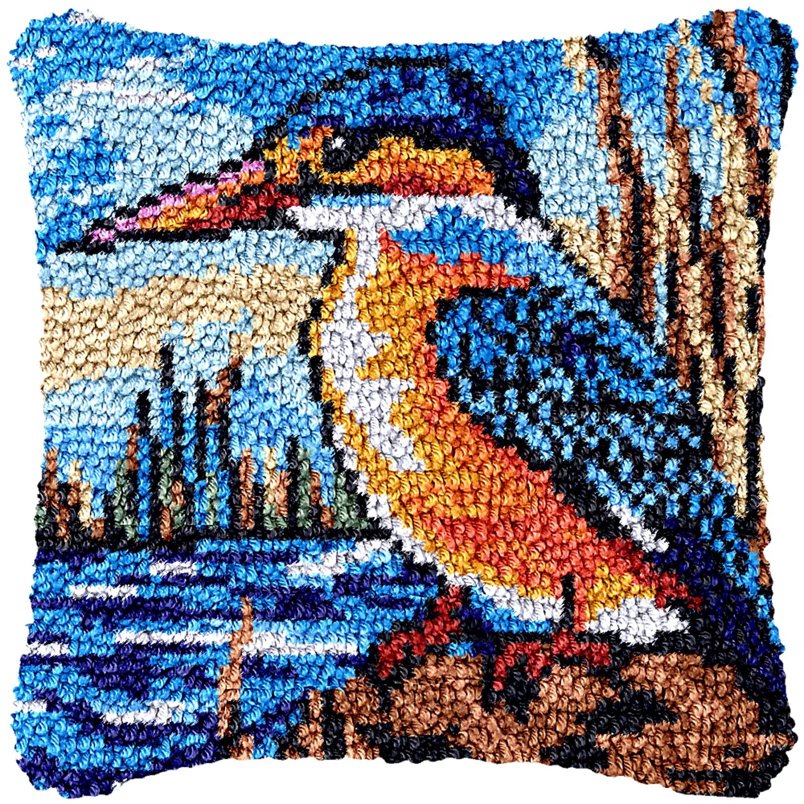 Latch Hook Kits for Adults Kids,Bird Pattern Color Printed Canvas DIY Throw Pillow Cover,Beginners Handmade Needlework Crafts Home Decoration 17x17inch