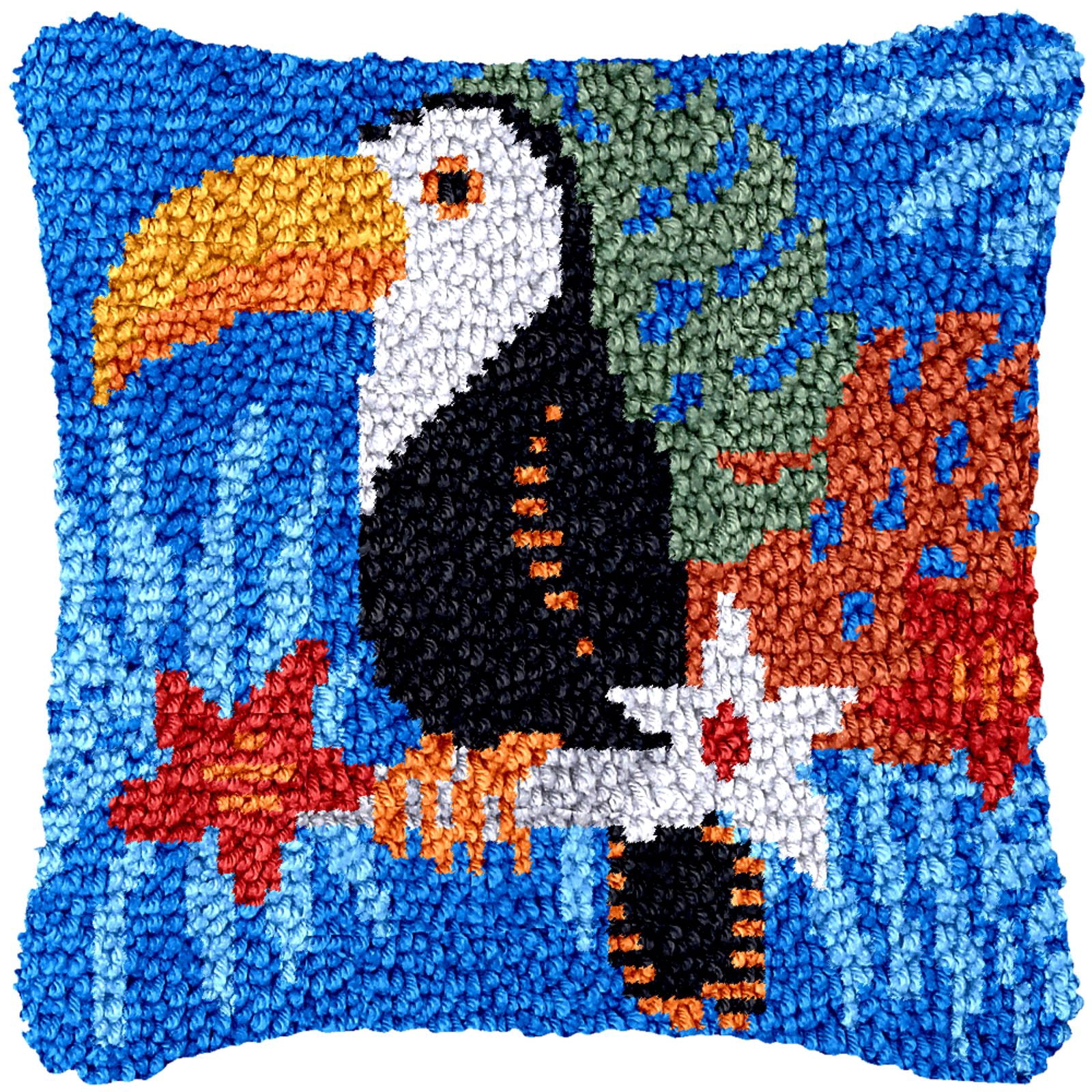 Latch Hook Kits for Adults Kids,Bird Pattern Color Printed Canvas DIY Throw Pillow Cover,Beginners Handmade Needlework Crafts Home Decoration 17x17inch