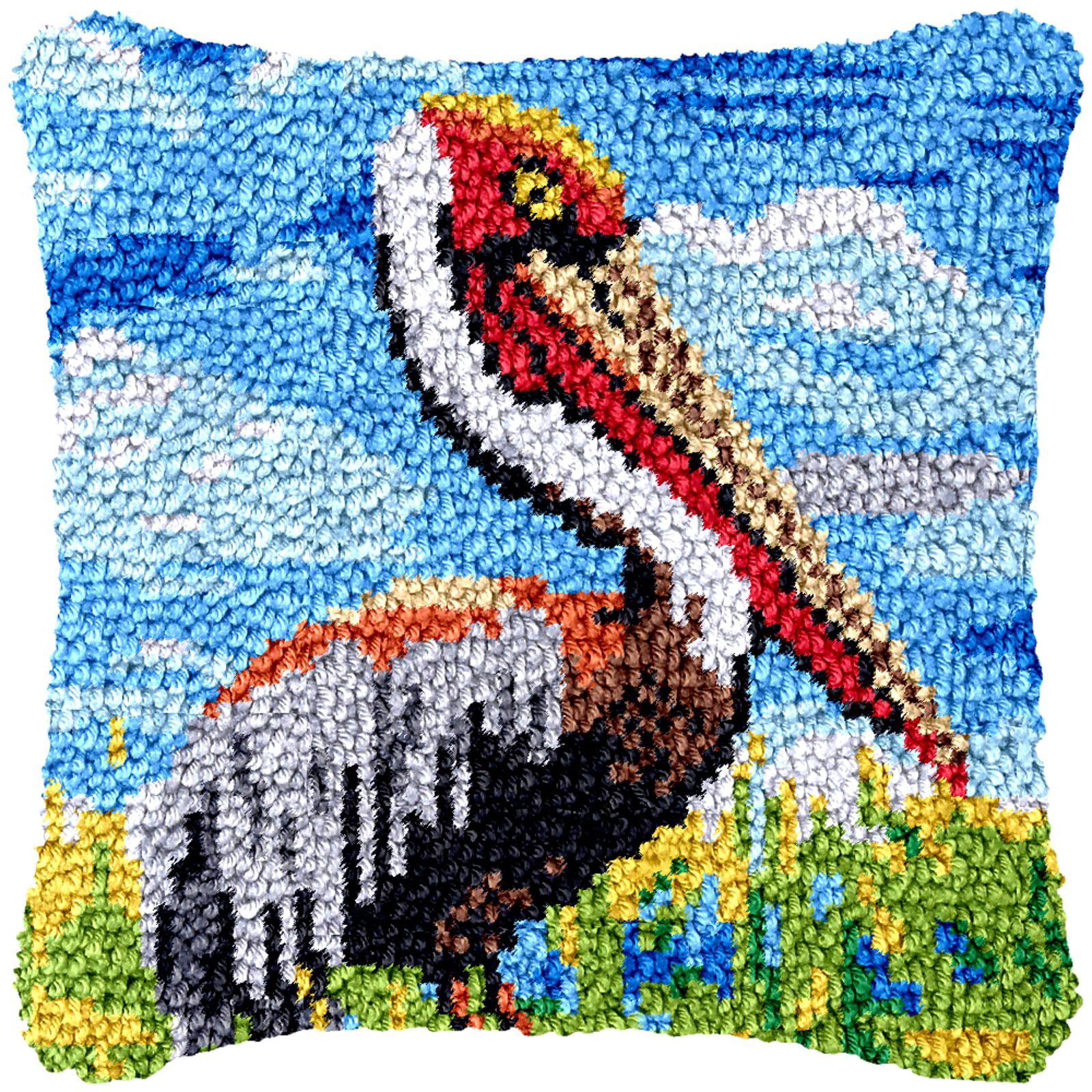 Latch Hook Kits for Adults Kids,Bird Pattern Color Printed Canvas DIY Throw Pillow Cover,Beginners Handmade Needlework Crafts Home Decoration 17x17inch