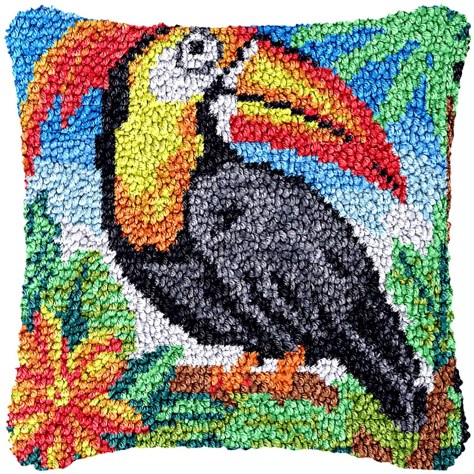 Latch Hook Kits for Adults Kids,Bird Pattern Color Printed Canvas DIY Throw Pillow Cover,Beginners Handmade Needlework Crafts Home Decoration 17x17inch