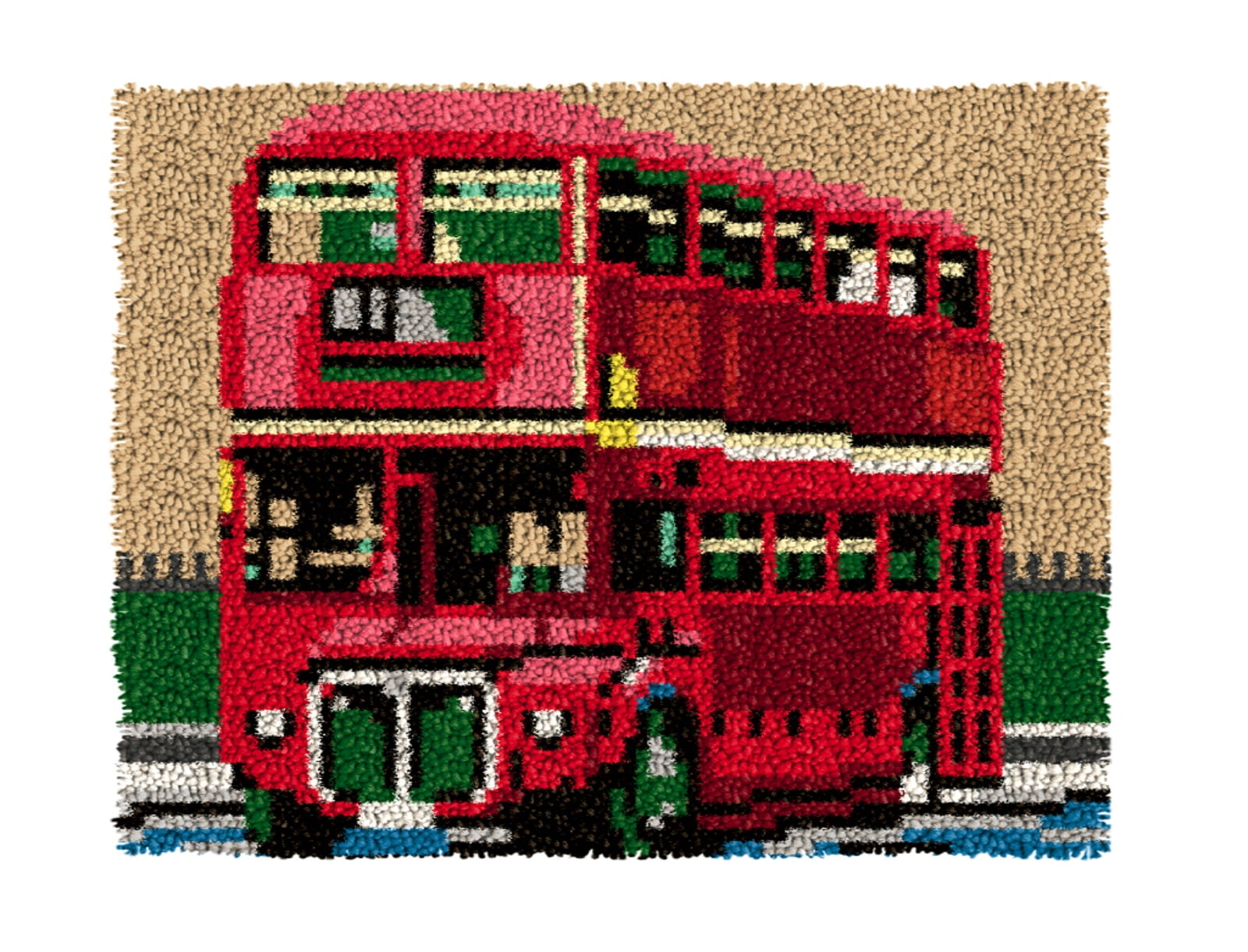 Latch Hook Kits for Adults Kids,Bus Pattern Color Printed Canvas DIY Rug Kits Carpet Embroidery Sofa Cushion,Beginners Handmade Needlework Crafts Home Decoration 20.5x15inch