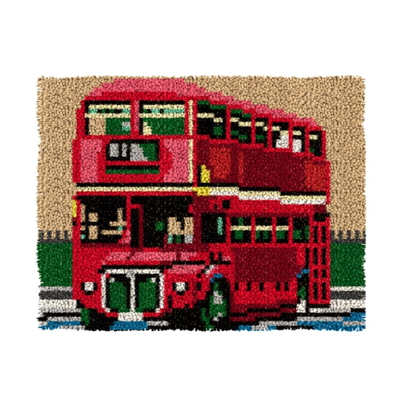 Latch Hook Kits for Adults Kids,Bus Pattern Color Printed Canvas DIY Rug Kits Carpet Embroidery Sofa Cushion,Beginners Handmade Needlework Crafts Home Decoration 20.5x15inch