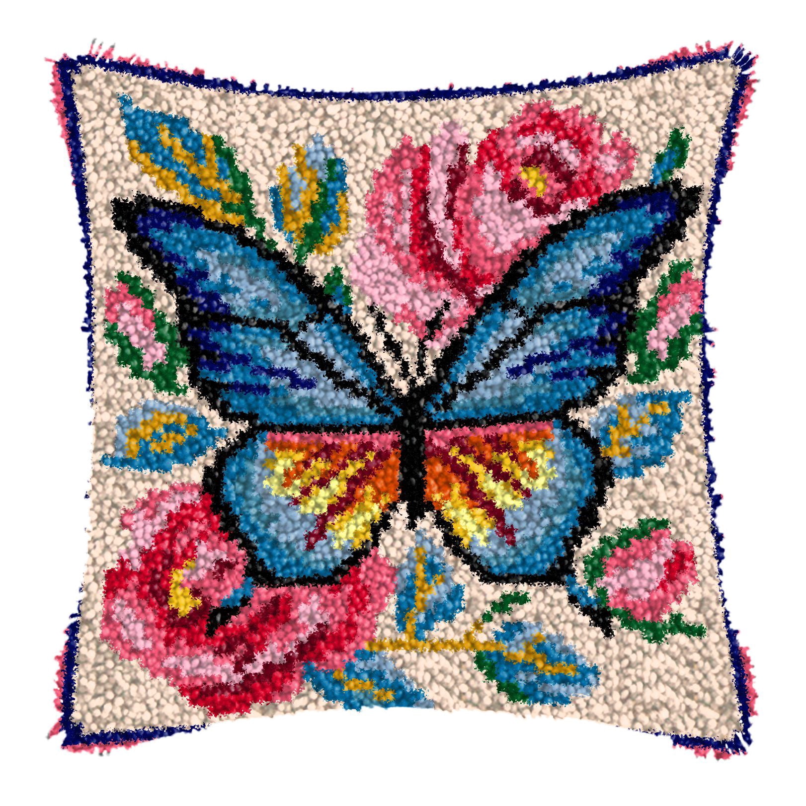 Latch Hook Kits for Adults Kids,Butterfly Pattern Color Printed Canvas DIY Throw Pillow Cover,Beginners Handmade Needlework Crafts Home Decoration 17x17inch