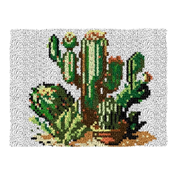 Latch Hook Kits for Adults Kids,Cactus Pattern Color Printed Canvas DIY Rug Kits Carpet Embroidery Sofa Cushion,Beginners Handmade Needlework Crafts Home Decoration 20.5x15inch