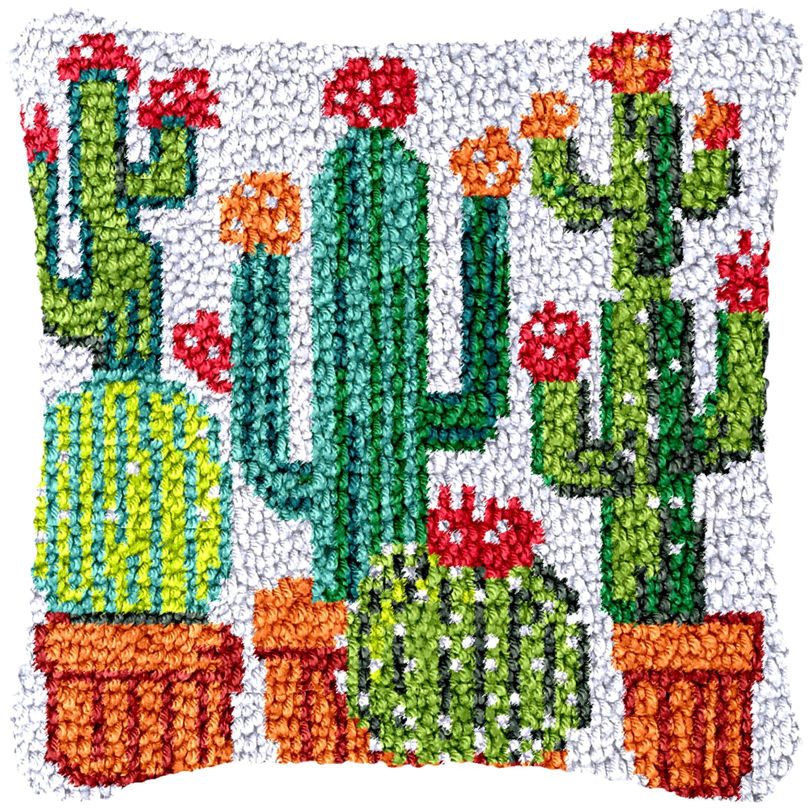 Latch Hook Kits for Adults Kids,Cactus Pattern Color Printed Canvas DIY Throw Pillow Cover,Beginners Handmade Needlework Crafts Home Decoration 17x17inch