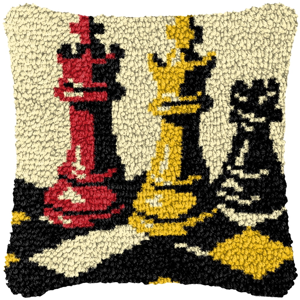 Latch Hook Kits for Adults Kids,Chess Pattern Color Printed Canvas DIY Throw Pillow Cover,Beginners Handmade Needlework Crafts Home Decoration 17x17inch