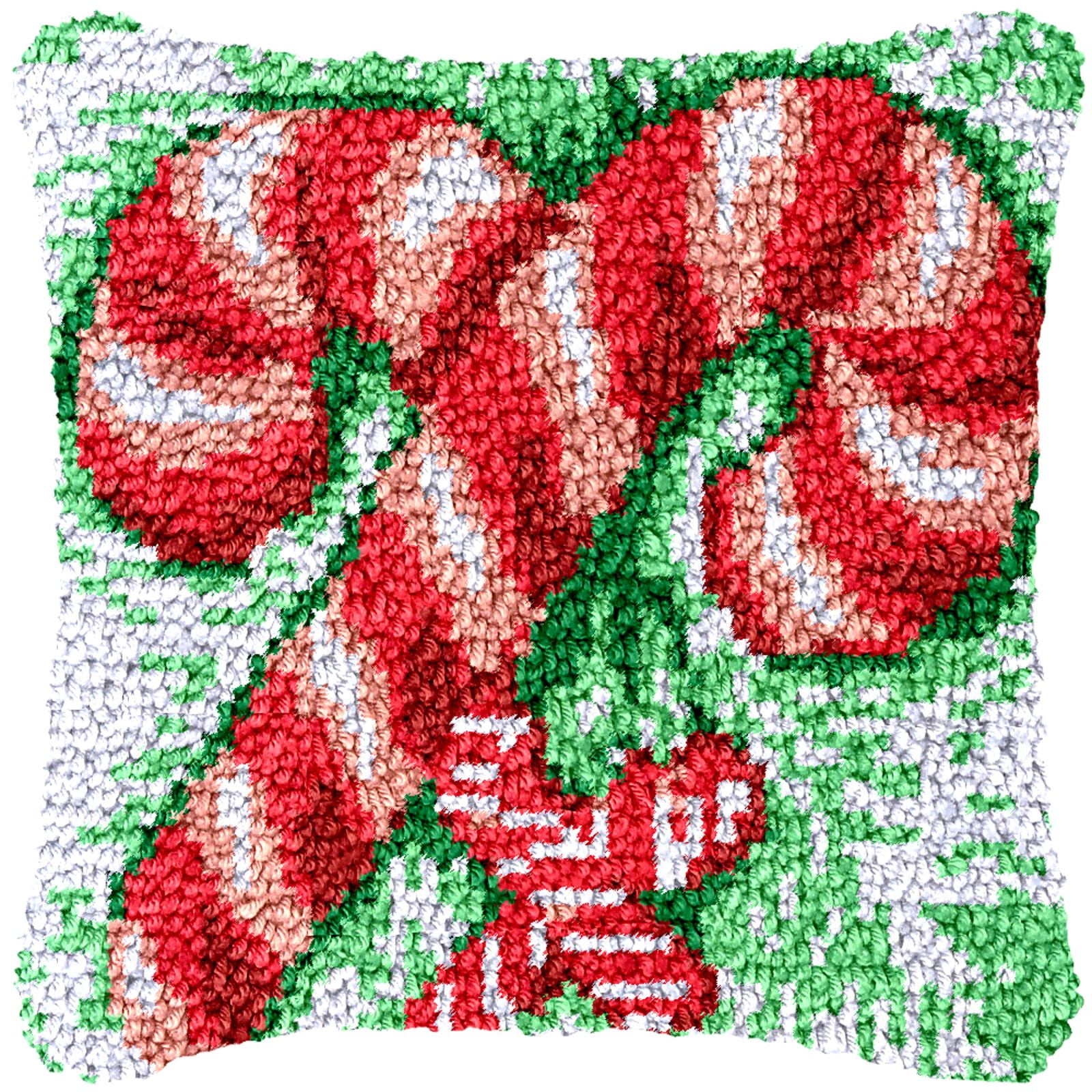 Latch Hook Kits for Adults Kids,Christmas Candy Pattern Color Printed Canvas DIY Throw Pillow Cover,Beginners Handmade Needlework Crafts Home Decoration 17x17inch