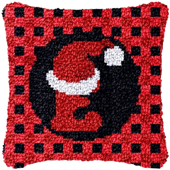 Latch Hook Kits for Adults Kids,Christmas Hat Pattern Color Printed Canvas DIY Throw Pillow Cover,Beginners Handmade Needlework Crafts Home Decoration 17x17inch