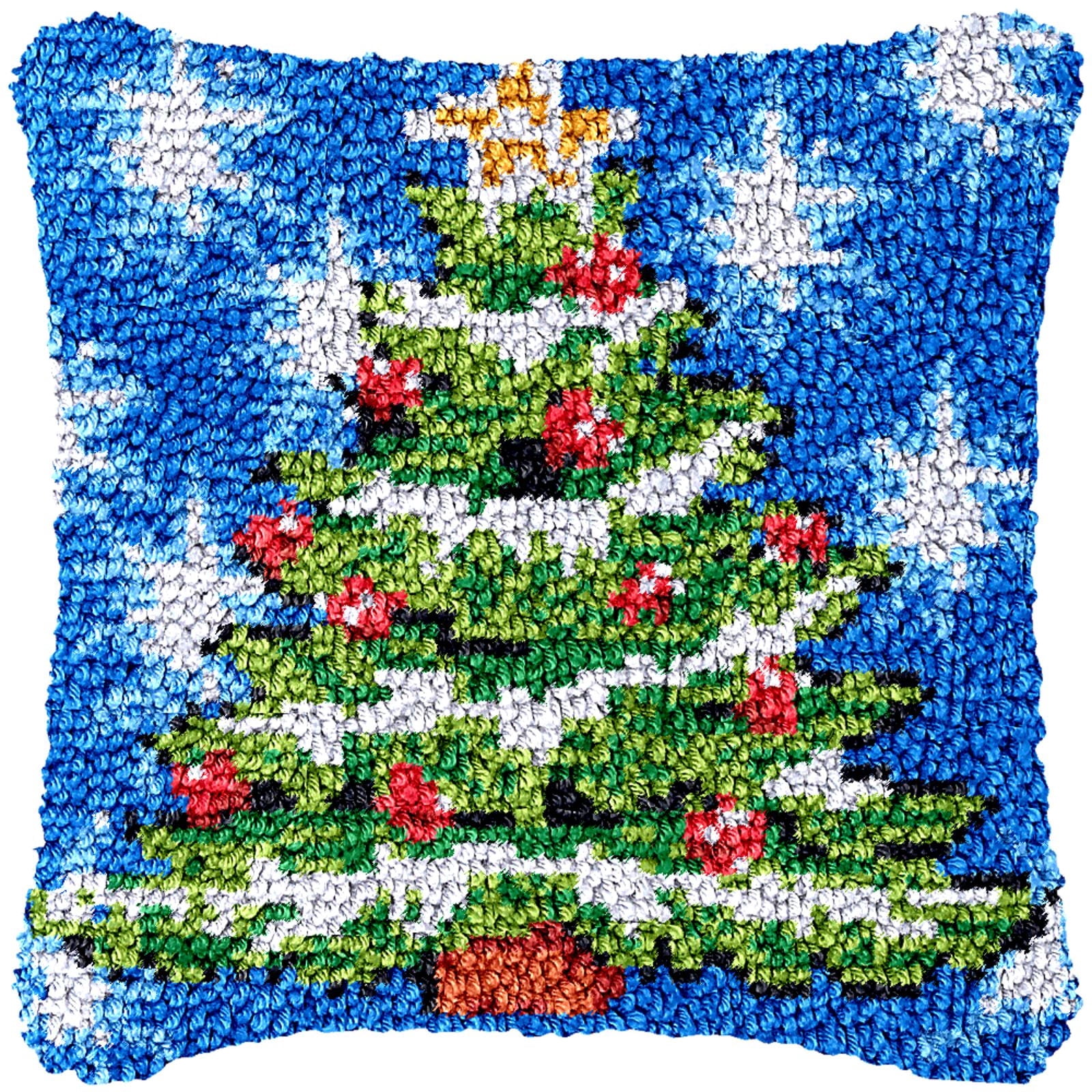 Latch Hook Kits for Adults Kids,Christmas Tree Pattern Color Printed Canvas DIY Throw Pillow Cover,Beginners Handmade Needlework Crafts Home Decoration 17x17inch
