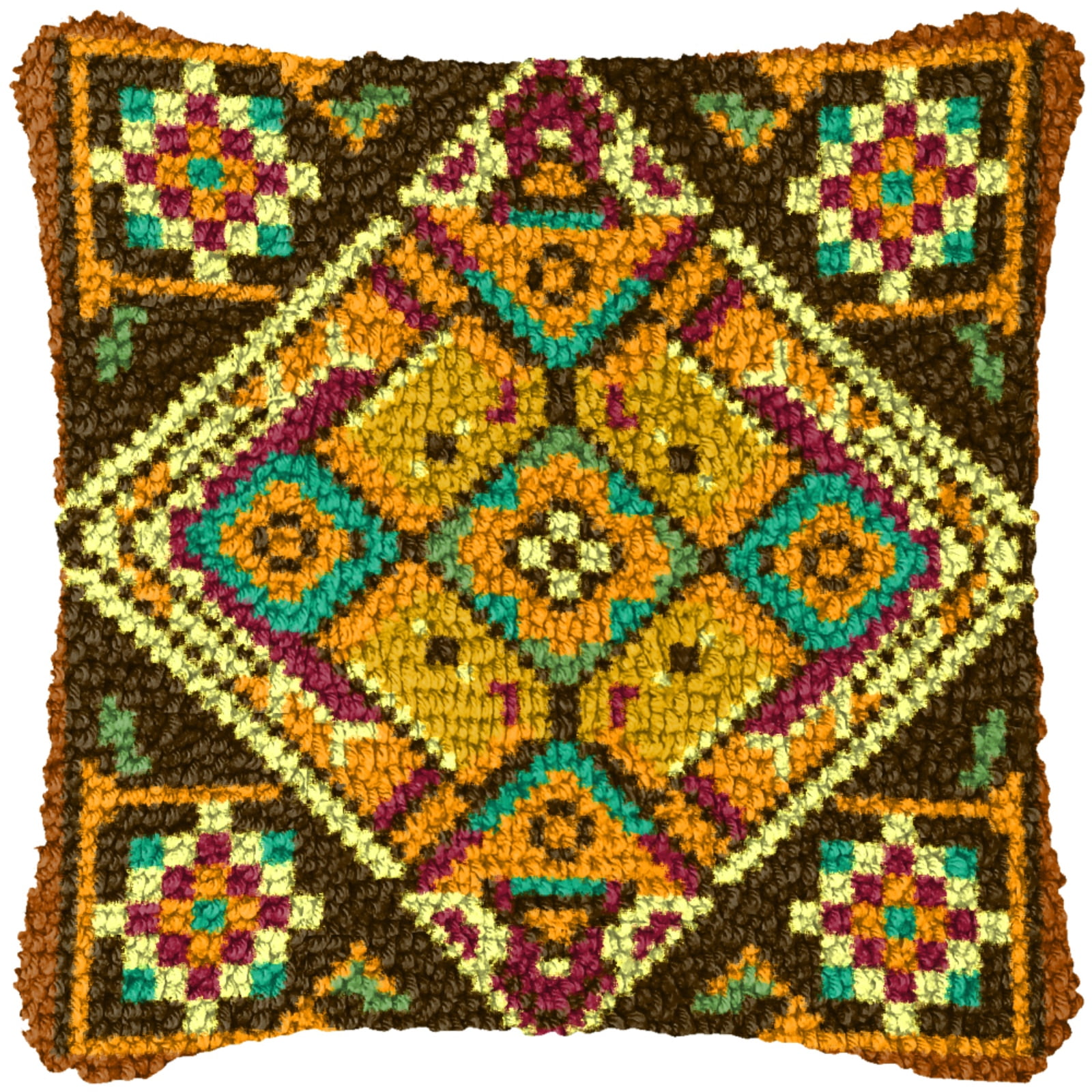 Latch Hook Kits for Adults Kids,Colorful Squares Pattern Color Printed Canvas DIY Throw Pillow Cover,Beginners Handmade Needlework Crafts Home Decoration 17x17inch