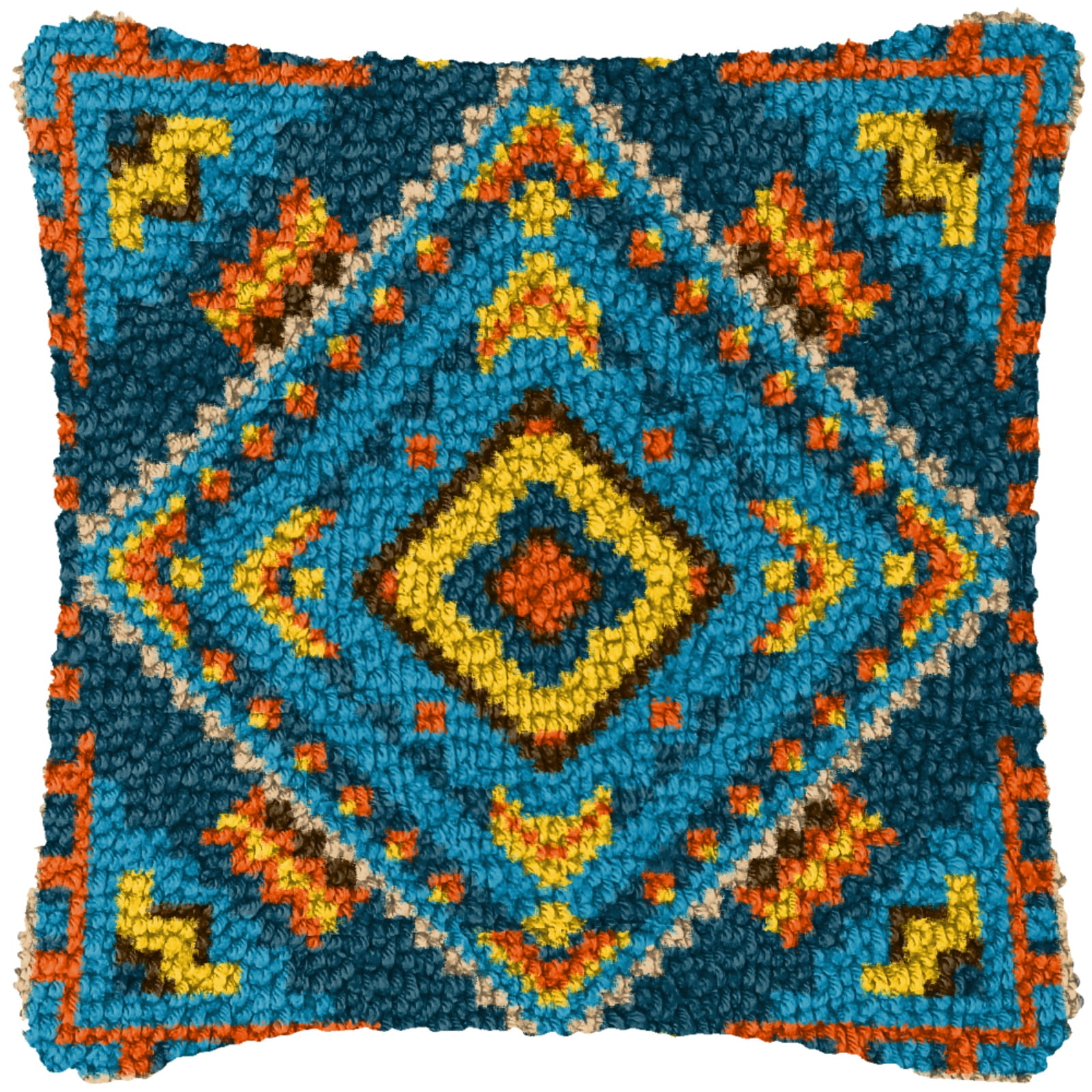 Latch Hook Kits for Adults Kids,Colorful Squares Pattern Color Printed Canvas DIY Throw Pillow Cover,Beginners Handmade Needlework Crafts Home Decoration 17x17inch