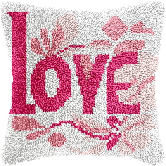 Latch Hook Kits For Adults Kids Diy Love Pillow Cover Beginner Cross Stitch Kits With Preprinted Canvas Crochet Yarn Embroidery Hooking Sofa Home Decor 17'' X 17''