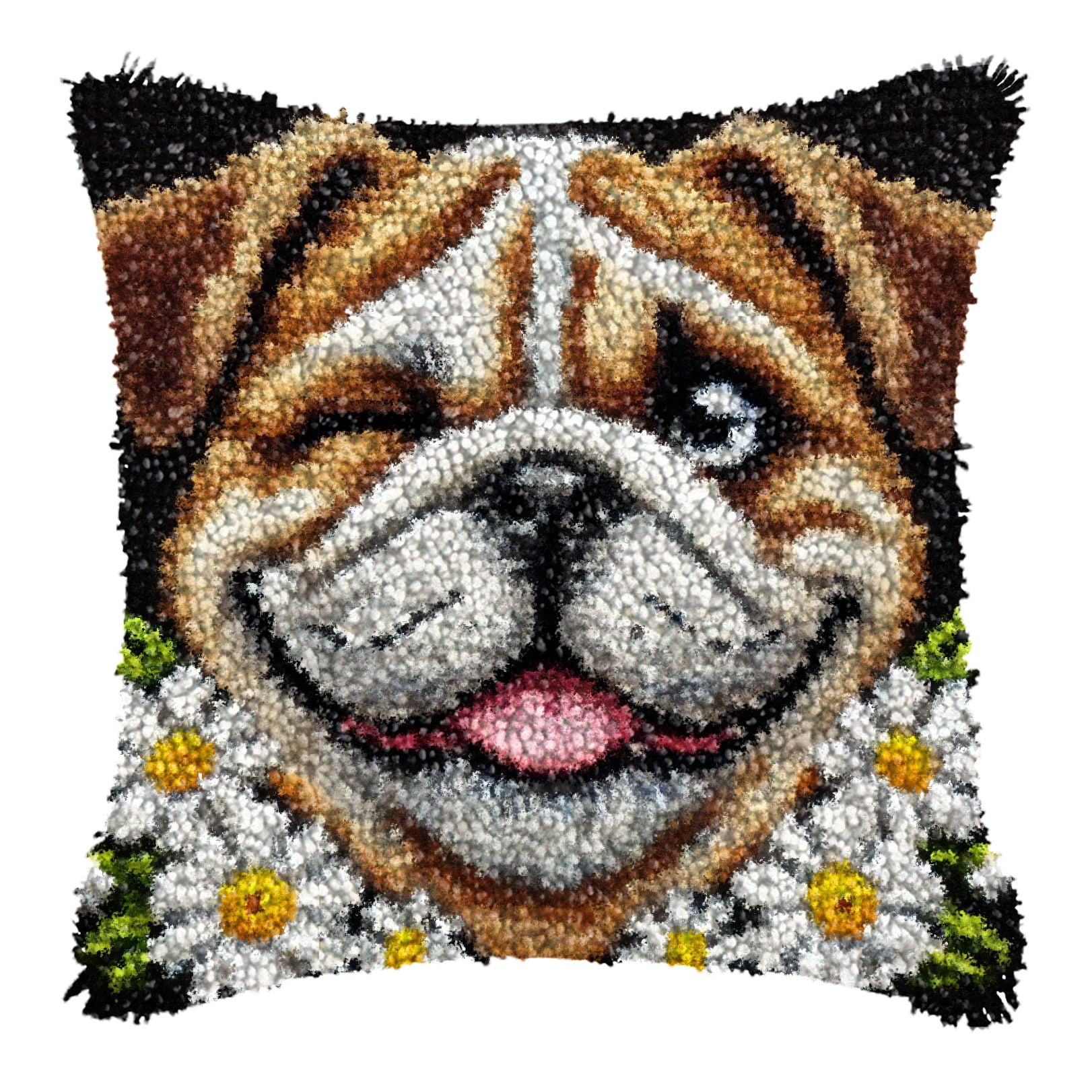 Latch Hook Kits for Adults Kids,Dog Pattern Color Printed Canvas DIY Throw Pillow Cover,Beginners Handmade Needlework Crafts Home Decoration 17x17inch