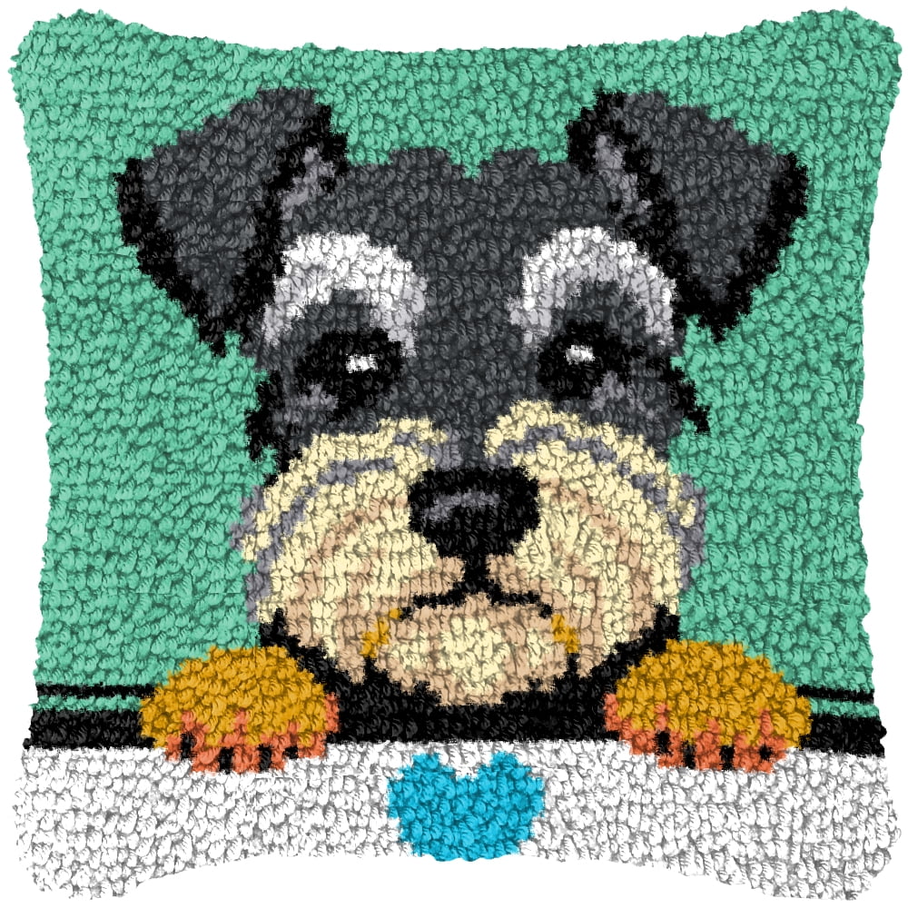 Latch Hook Kits for Adults Kids,Dog Pattern Color Printed Canvas DIY Throw Pillow Cover,Beginners Handmade Needlework Crafts Home Decoration 17x17inch