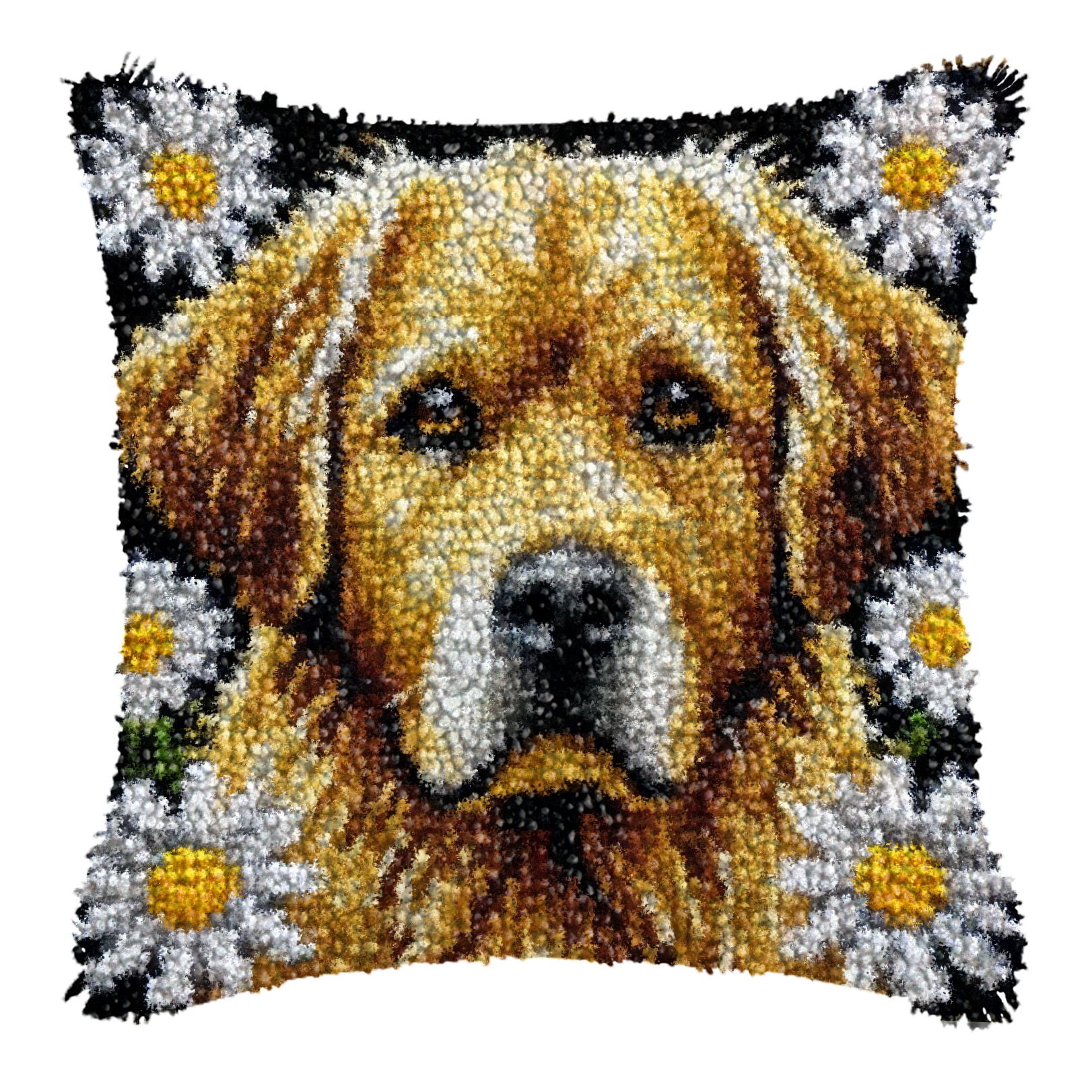 Latch Hook Kits for Adults Kids,Dog Pattern Color Printed Canvas DIY Throw Pillow Cover,Beginners Handmade Needlework Crafts Home Decoration 17x17inch