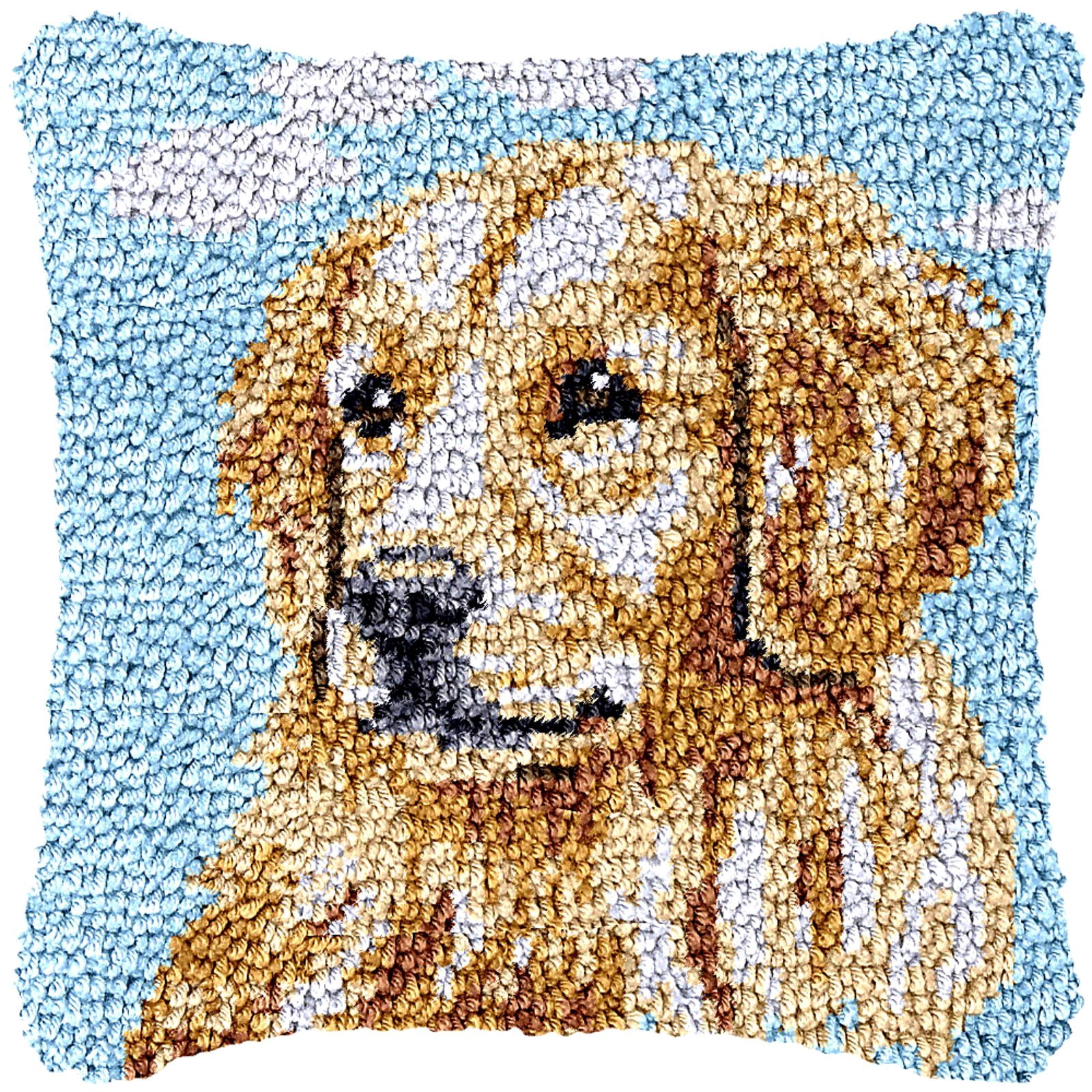 Latch Hook Kits for Adults Kids,Dog Pattern Color Printed Canvas DIY Throw Pillow Cover,Beginners Handmade Needlework Crafts Home Decoration 17x17inch