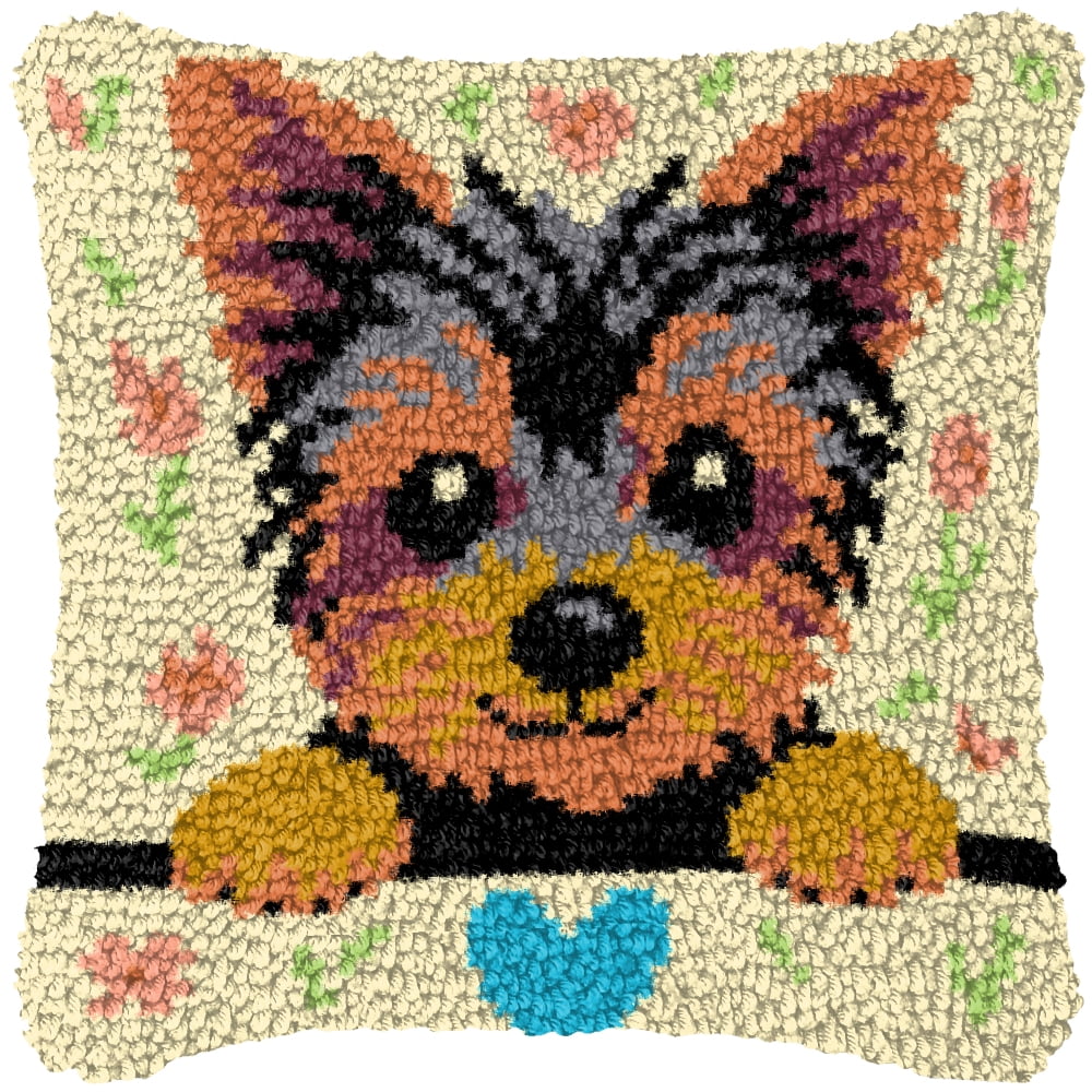 Latch Hook Kits for Adults Kids,Dog Pattern Color Printed Canvas DIY Throw Pillow Cover,Beginners Handmade Needlework Crafts Home Decoration 17x17inch