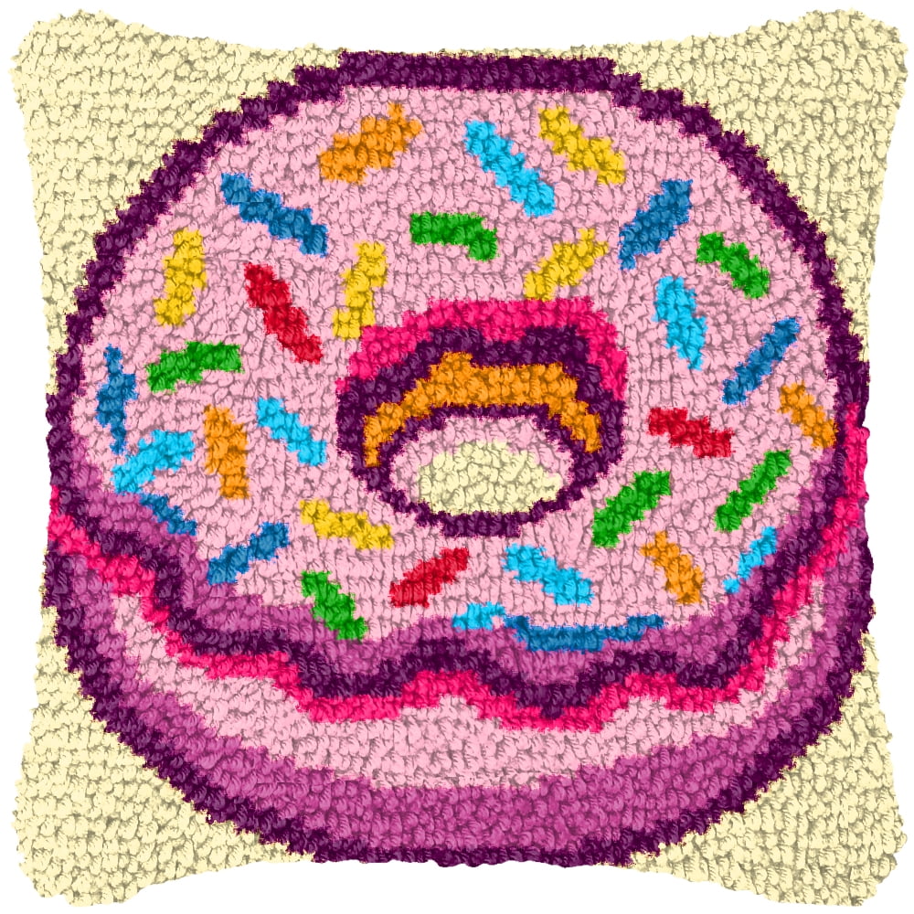 Latch Hook Kits for Adults Kids,Donut Pattern Color Printed Canvas DIY Throw Pillow Cover,Beginners Handmade Needlework Crafts Home Decoration 17x17inch