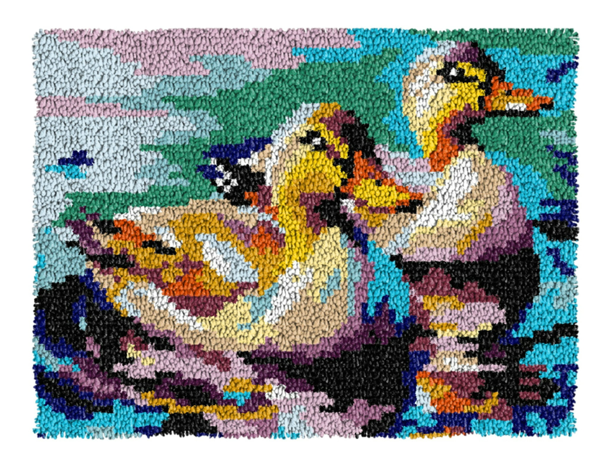 Latch Hook Kits for Adults Kids,Duck Pattern Color Printed Canvas DIY Rug Kits Carpet Embroidery Sofa Cushion,Beginners Handmade Needlework Crafts Home Decoration 20.5x15inch
