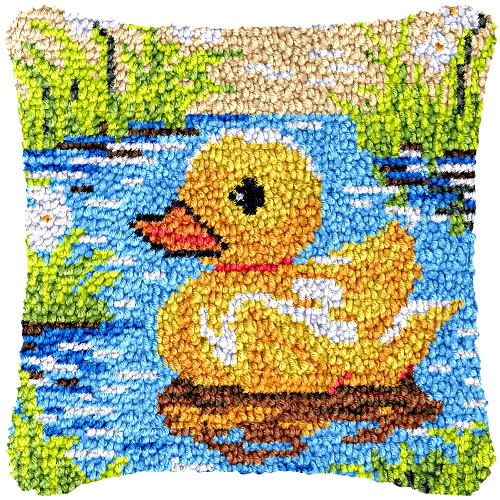 Latch Hook Kits for Adults Kids,Duck Pattern Color Printed Canvas DIY Throw Pillow Cover,Beginners Handmade Needlework Crafts Home Decoration 17x17inch