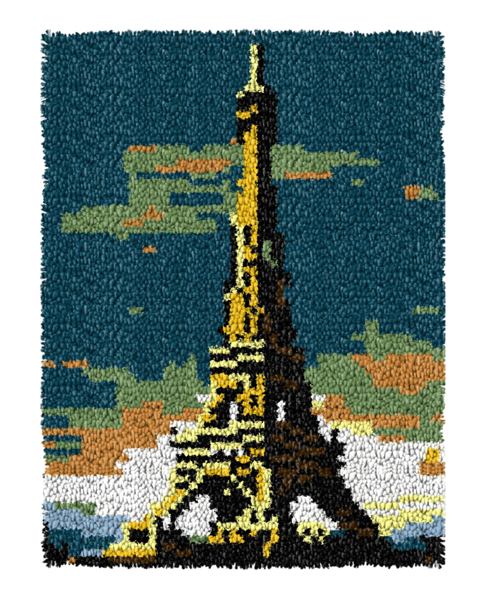 Latch Hook Kits for Adults Kids,Eiffel Tower Pattern Color Printed Canvas DIY Rug Kits Carpet Embroidery Sofa Cushion,Beginners Handmade Needlework Crafts Home Decoration 20.5x15inch