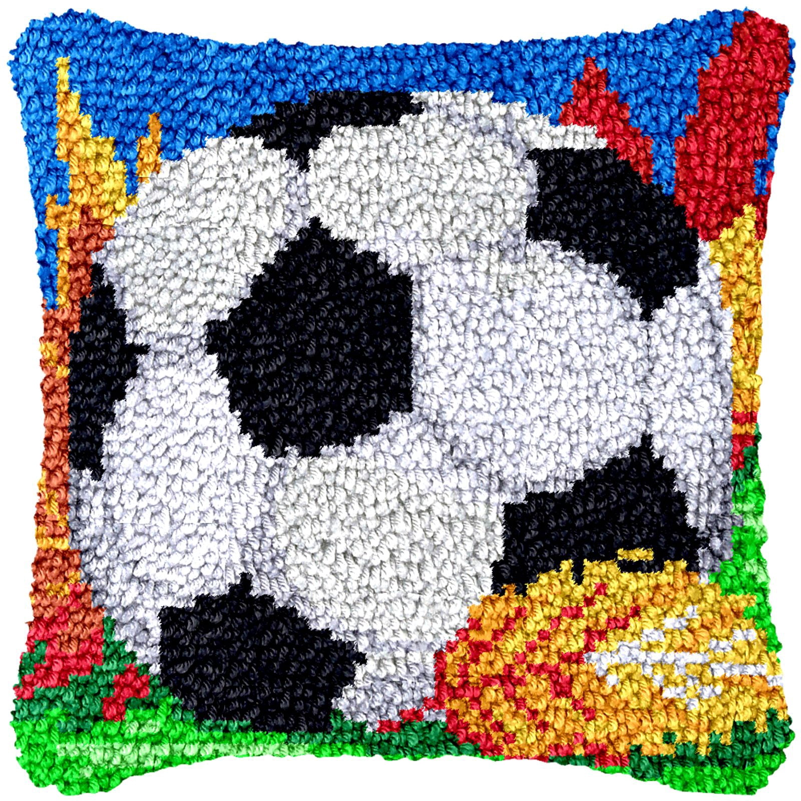 Latch Hook Kits for Adults Kids,Football Pattern Color Printed Canvas DIY Throw Pillow Cover,Beginners Handmade Needlework Crafts Home Decoration 17x17inch
