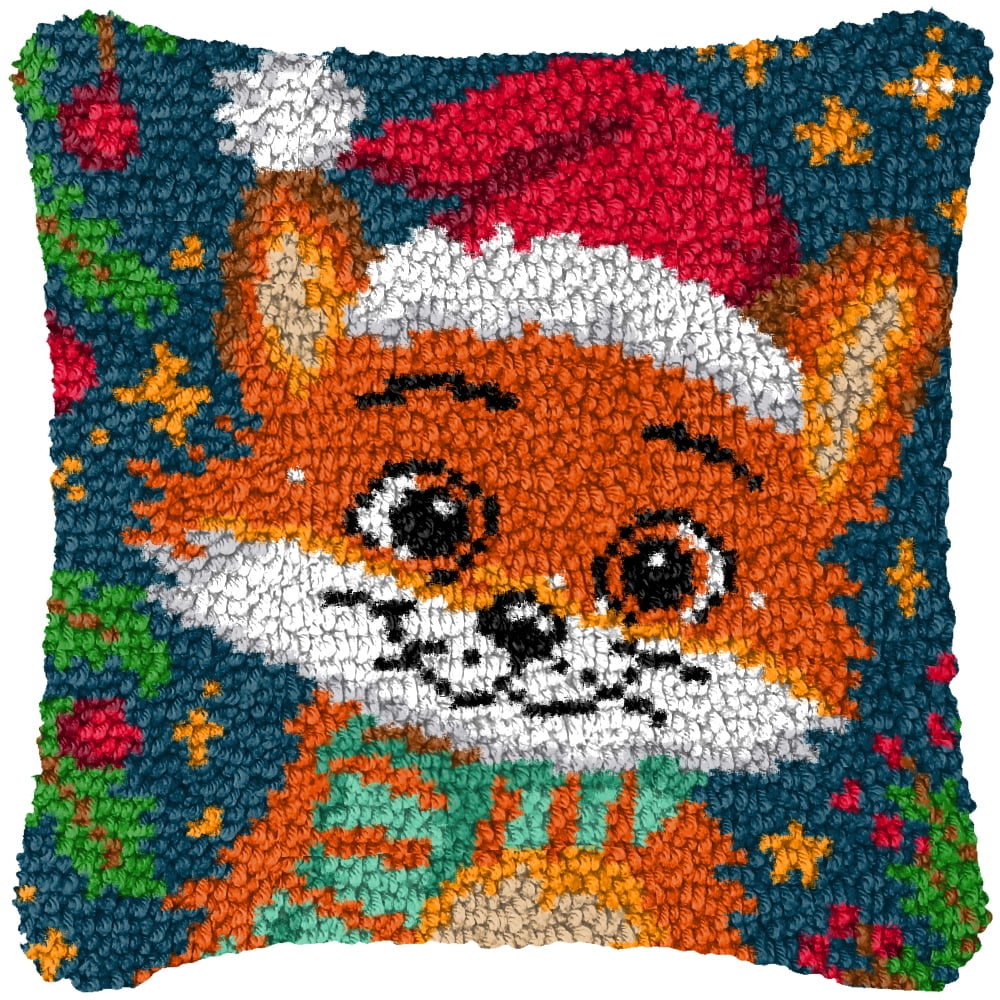 Latch Hook Kits for Adults Kids,Fox Pattern Color Printed Canvas DIY Throw Pillow Cover,Beginners Handmade Needlework Crafts Home Decoration 17x17inch
