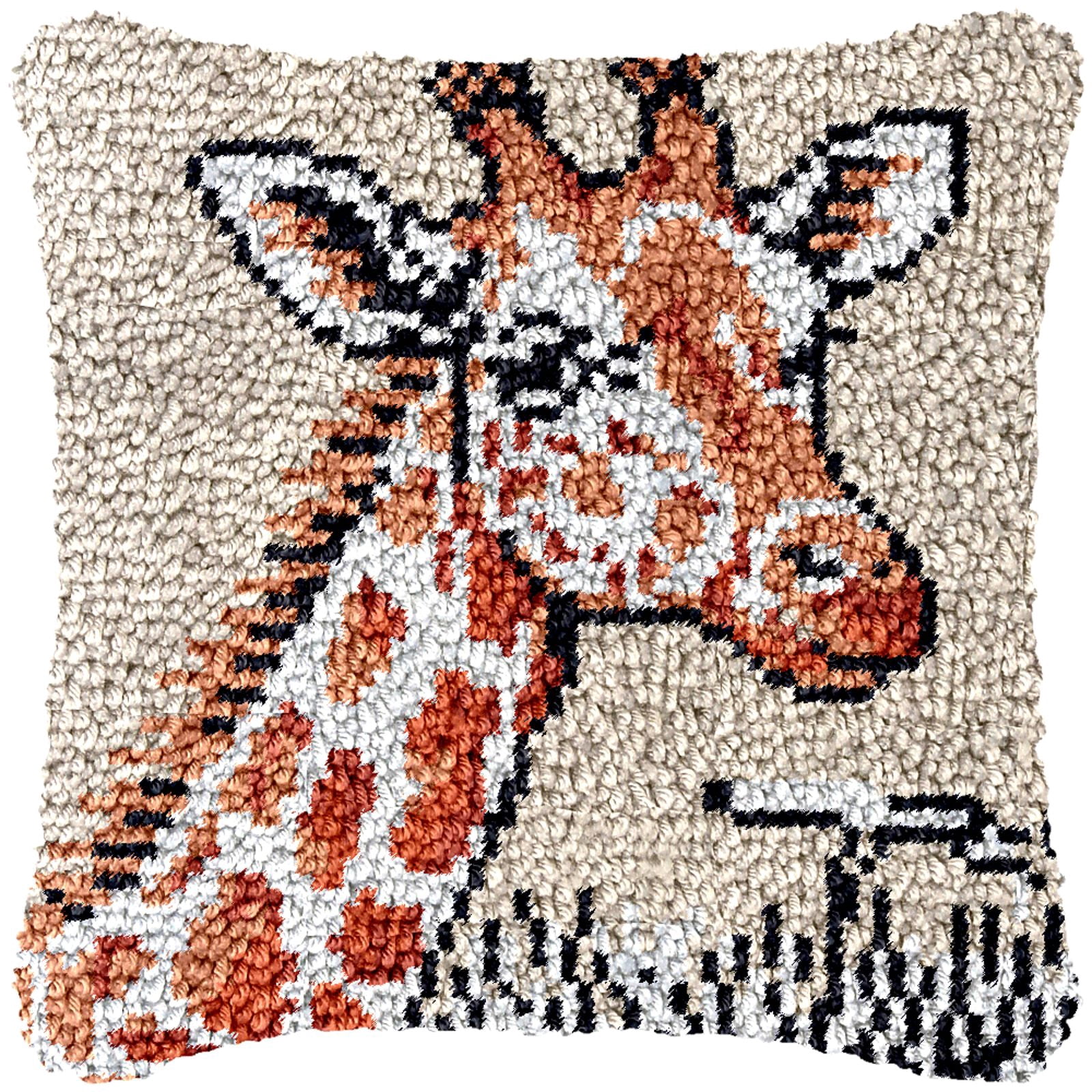 Latch Hook Kits for Adults Kids,Giraffe Pattern Color Printed Canvas DIY Throw Pillow Cover,Beginners Handmade Needlework Crafts Home Decoration 17x17inch