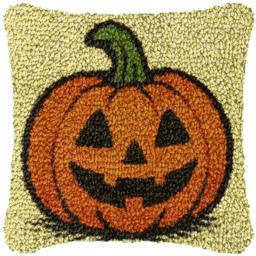Latch Hook Kits for Adults Kids,Halloween Pumpkin Pattern Color Printed Canvas DIY Throw Pillow Cover,Beginners Handmade Needlework Crafts Home Decoration 17x17inch
