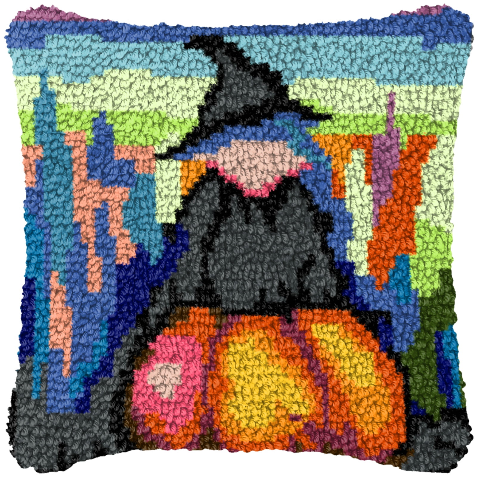 Latch Hook Kits for Adults Kids,Halloween Witch Pattern Color Printed Canvas DIY Throw Pillow Cover,Beginners Handmade Needlework Crafts Home Decoration 17x17inch