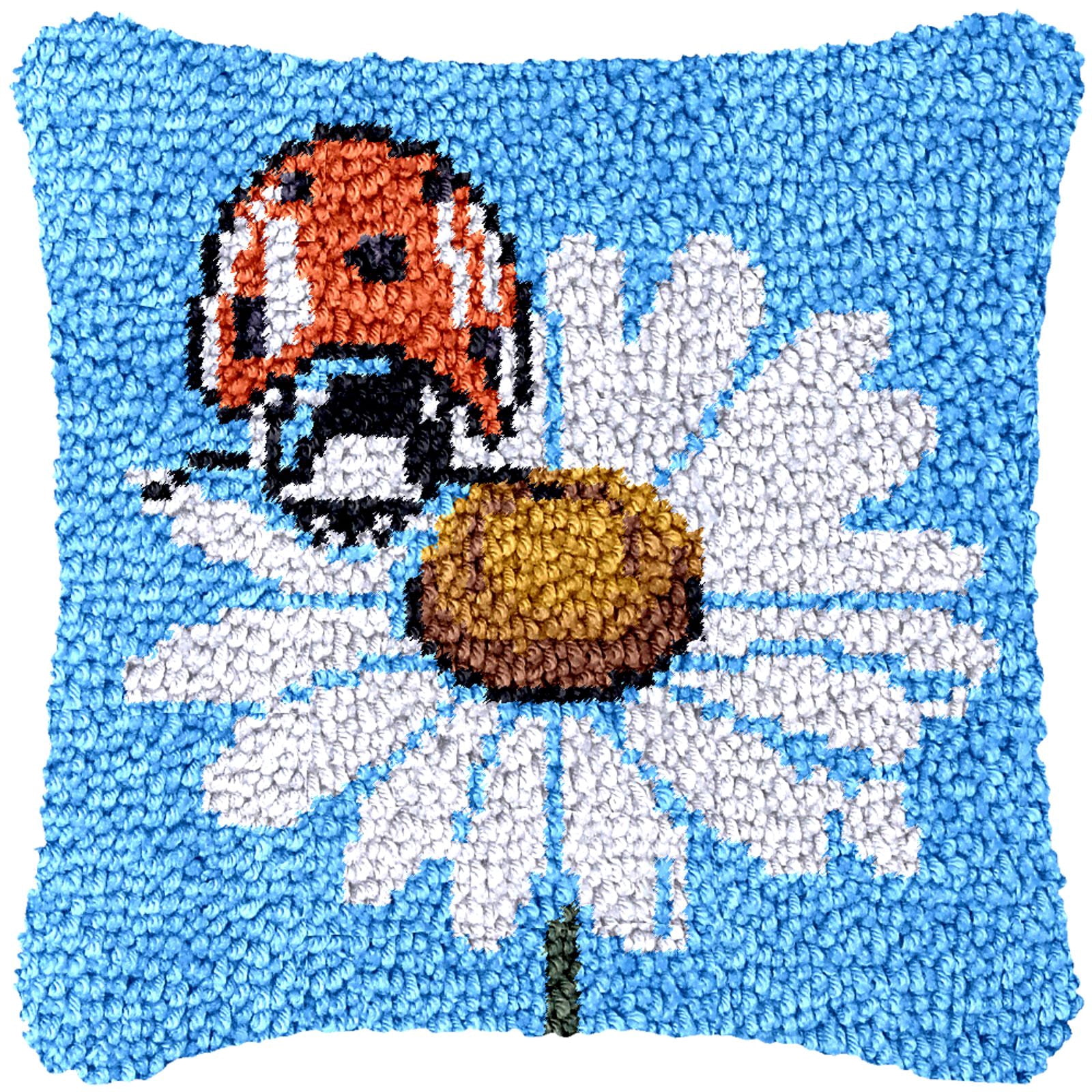 Latch Hook Kits for Adults Kids,Ladybug Pattern Color Printed Canvas DIY Throw Pillow Cover,Beginners Handmade Needlework Crafts Home Decoration 17x17inch