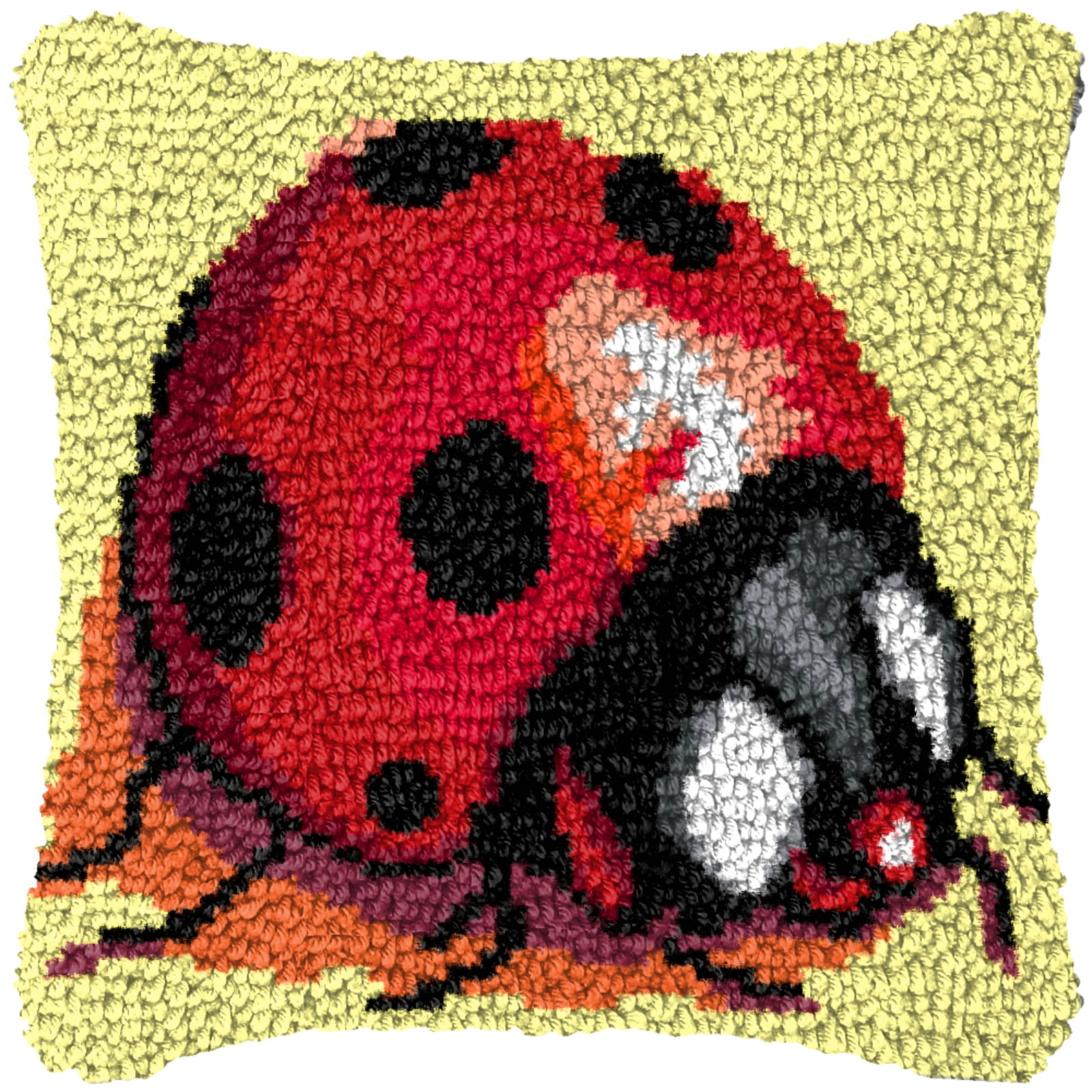 Latch Hook Kits for Adults Kids,Ladybug Pattern Color Printed Canvas DIY Throw Pillow Cover,Beginners Handmade Needlework Crafts Home Decoration 17x17inch