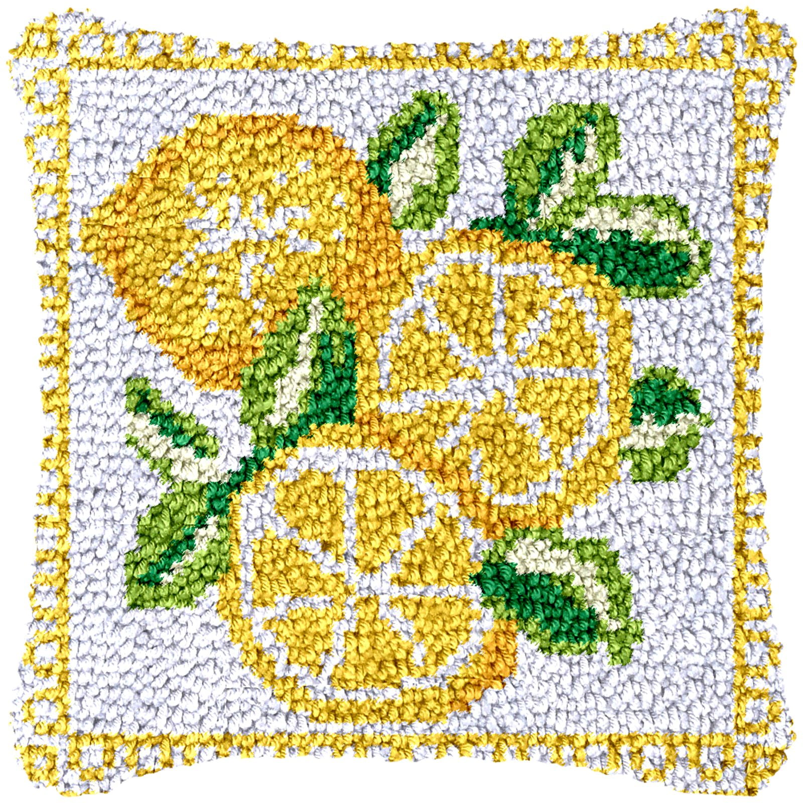 Latch Hook Kits for Adults Kids,Lemon Pattern Color Printed Canvas DIY Throw Pillow Cover,Beginners Handmade Needlework Crafts Home Decoration 17x17inch