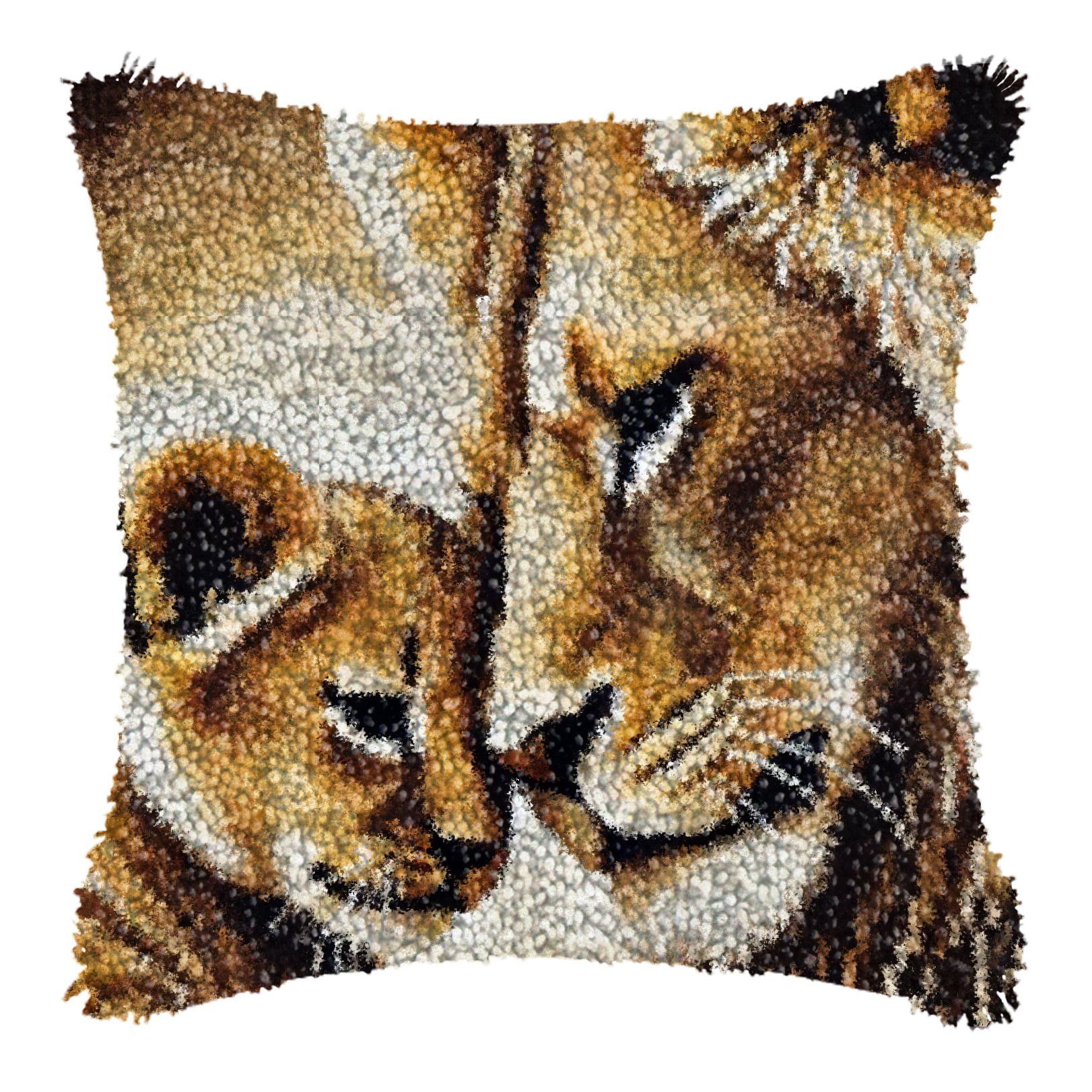 Latch Hook Kits for Adults Kids,Lion Pattern Color Printed Canvas DIY Throw Pillow Cover,Beginners Handmade Needlework Crafts Home Decoration 17x17inch