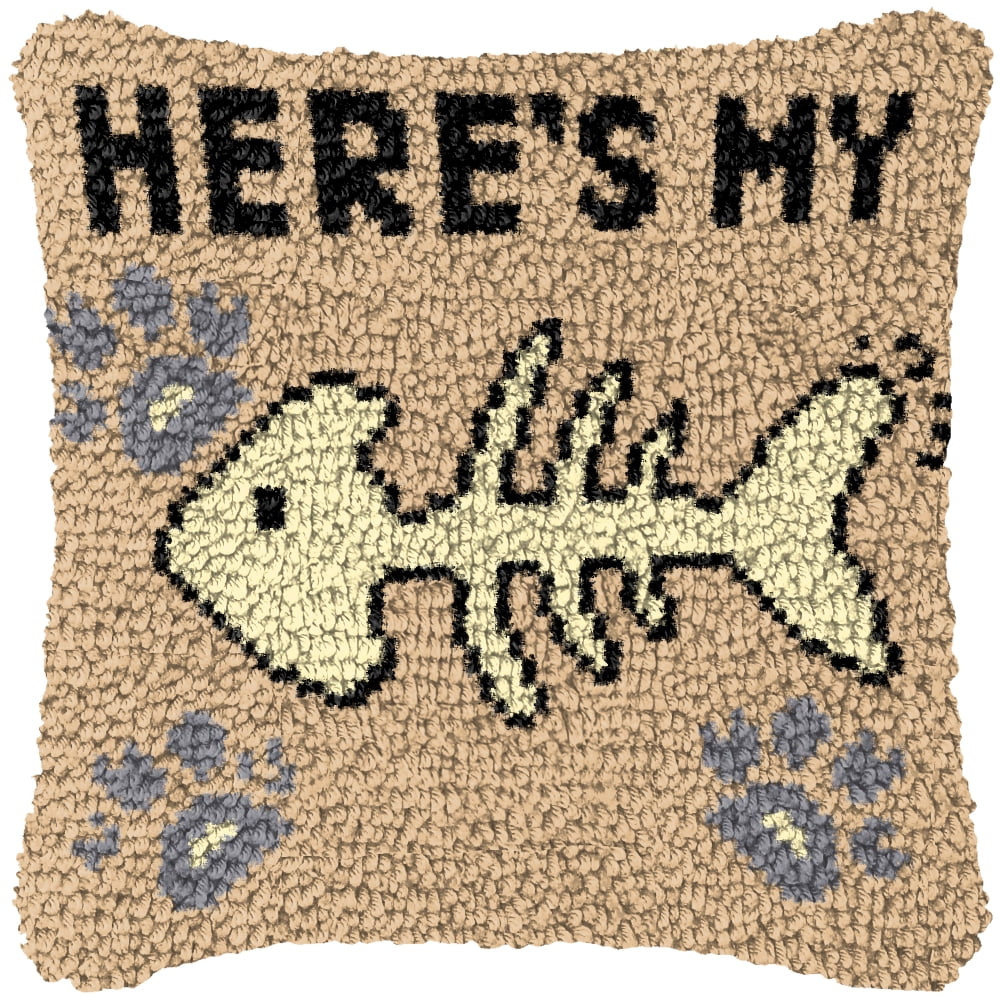 Latch Hook Kits for Adults Kids,MY FISH Pattern Color Printed Canvas DIY Throw Pillow Cover,Beginners Handmade Needlework Crafts Home Decoration 17x17inch