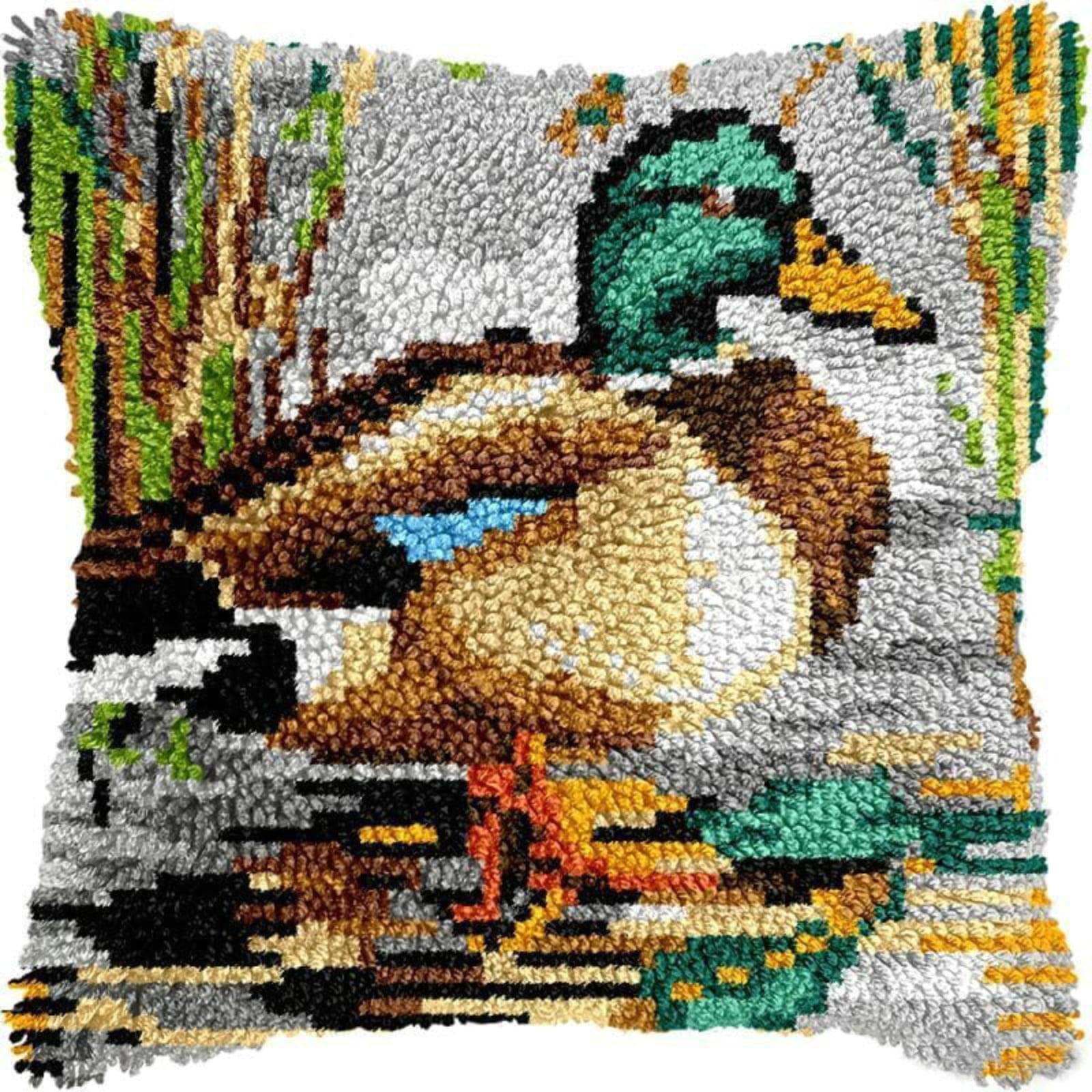 Latch Hook Kits for Adults Kids,Mandarin Duck Pattern Color Printed Canvas DIY Throw Pillow Cover,Beginners Handmade Needlework Crafts Home Decoration 17x17inch