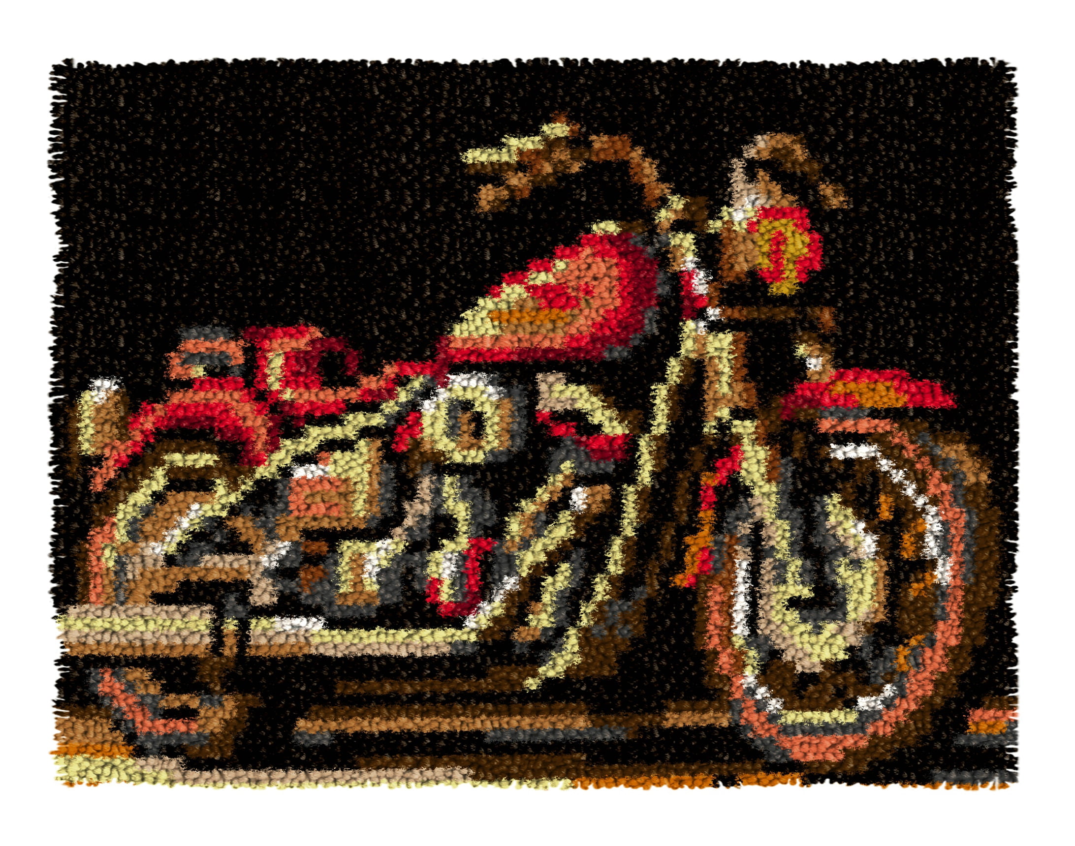 Latch Hook Kits for Adults Kids,Motorcycle Pattern Color Printed Canvas DIY Rug Kits Carpet Embroidery Sofa Cushion,Beginners Handmade Needlework Crafts Home Decoration 20.5x15inch