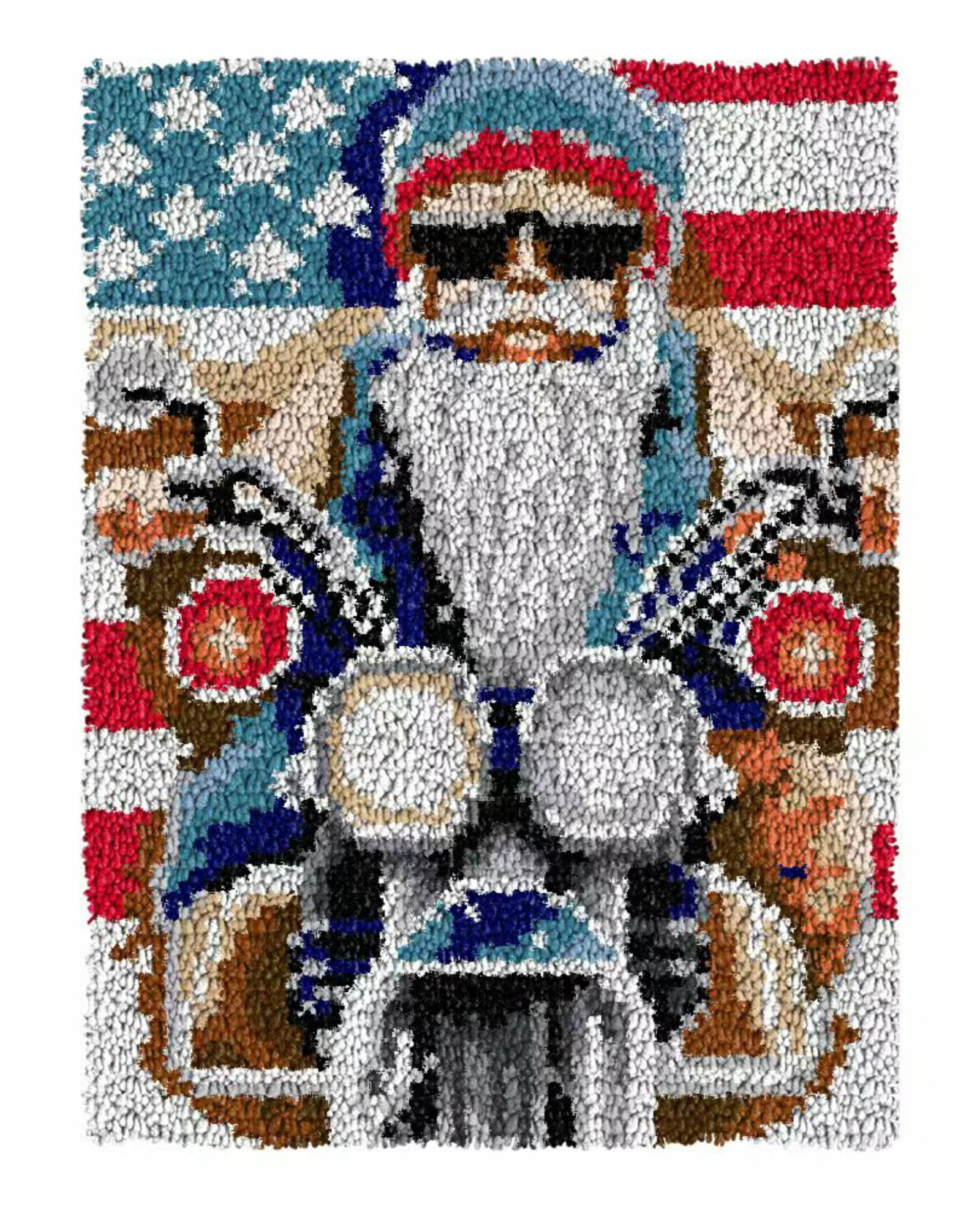 Latch Hook Kits for Adults Kids,Motorcycle Pattern Color Printed Canvas DIY Rug Kits Carpet Embroidery Sofa Cushion,Beginners Handmade Needlework Crafts Home Decoration 20.5x15inch