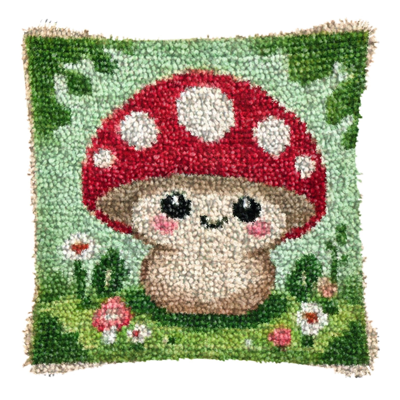 Latch Hook Kits for Adults Kids,Mushroom Pattern Color Printed Canvas DIY Throw Pillow Cover,Beginners Handmade Needlework Crafts Home Decoration 17x17inch