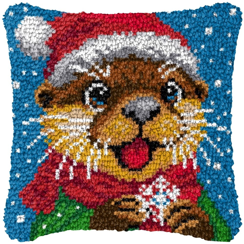 Latch Hook Kits for Adults Kids,Otter Pattern Color Printed Canvas DIY Throw Pillow Cover,Beginners Handmade Needlework Crafts Home Decoration 17x17inch