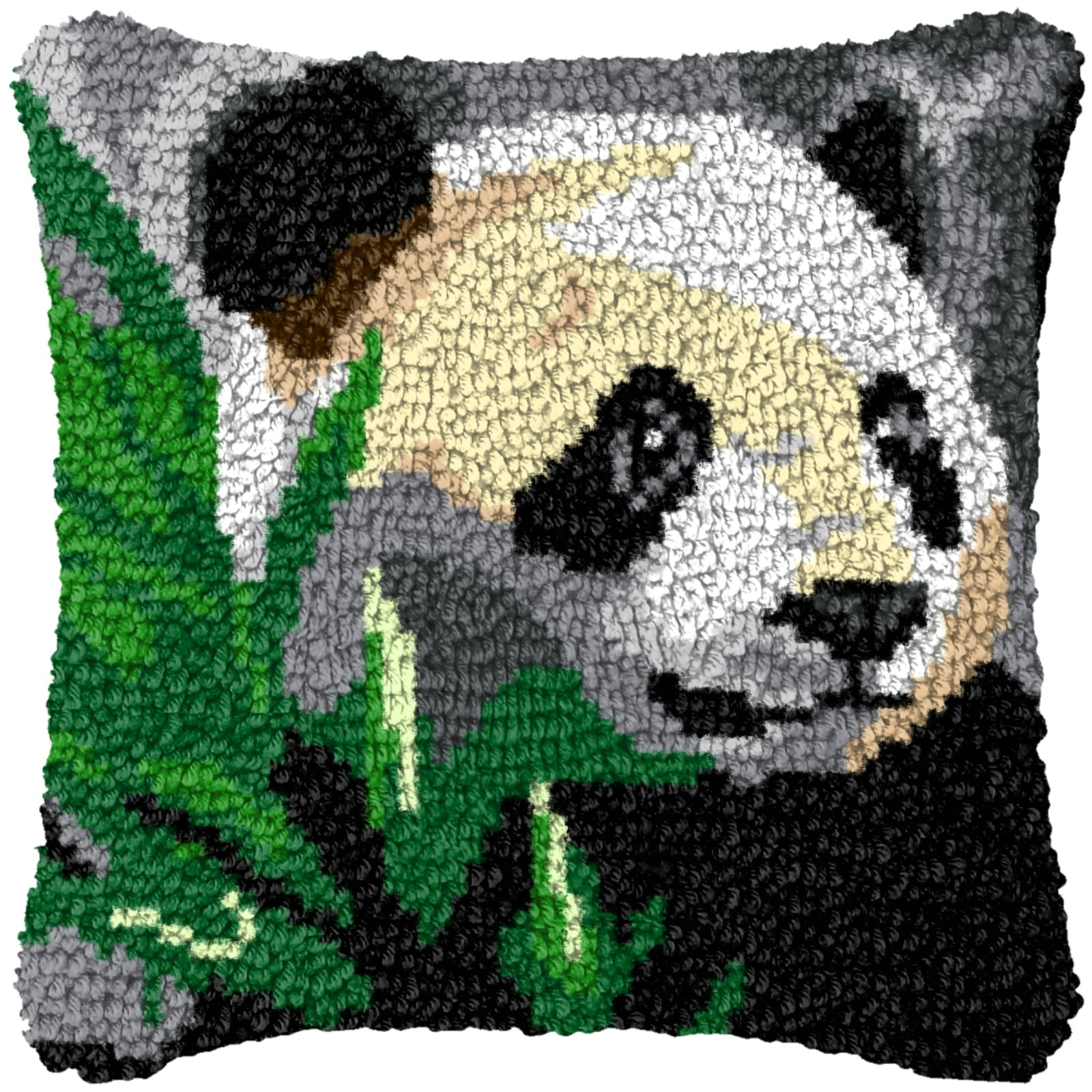 Latch Hook Kits for Adults Kids,Panda Pattern Color Printed Canvas DIY Throw Pillow Cover,Beginners Handmade Needlework Crafts Home Decoration 17x17inch