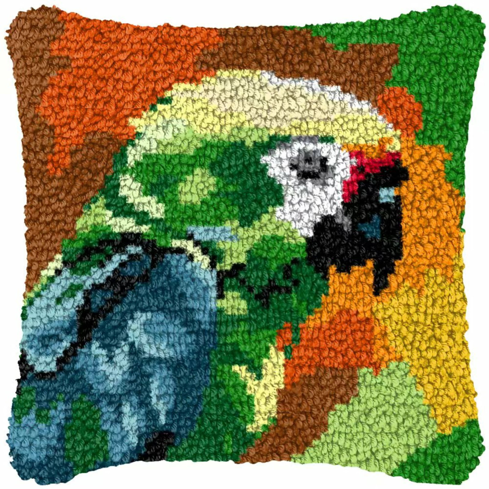 Latch Hook Kits for Adults Kids,Parrot Pattern Color Printed Canvas DIY Throw Pillow Cover,Beginners Handmade Needlework Crafts Home Decoration 17x17inch