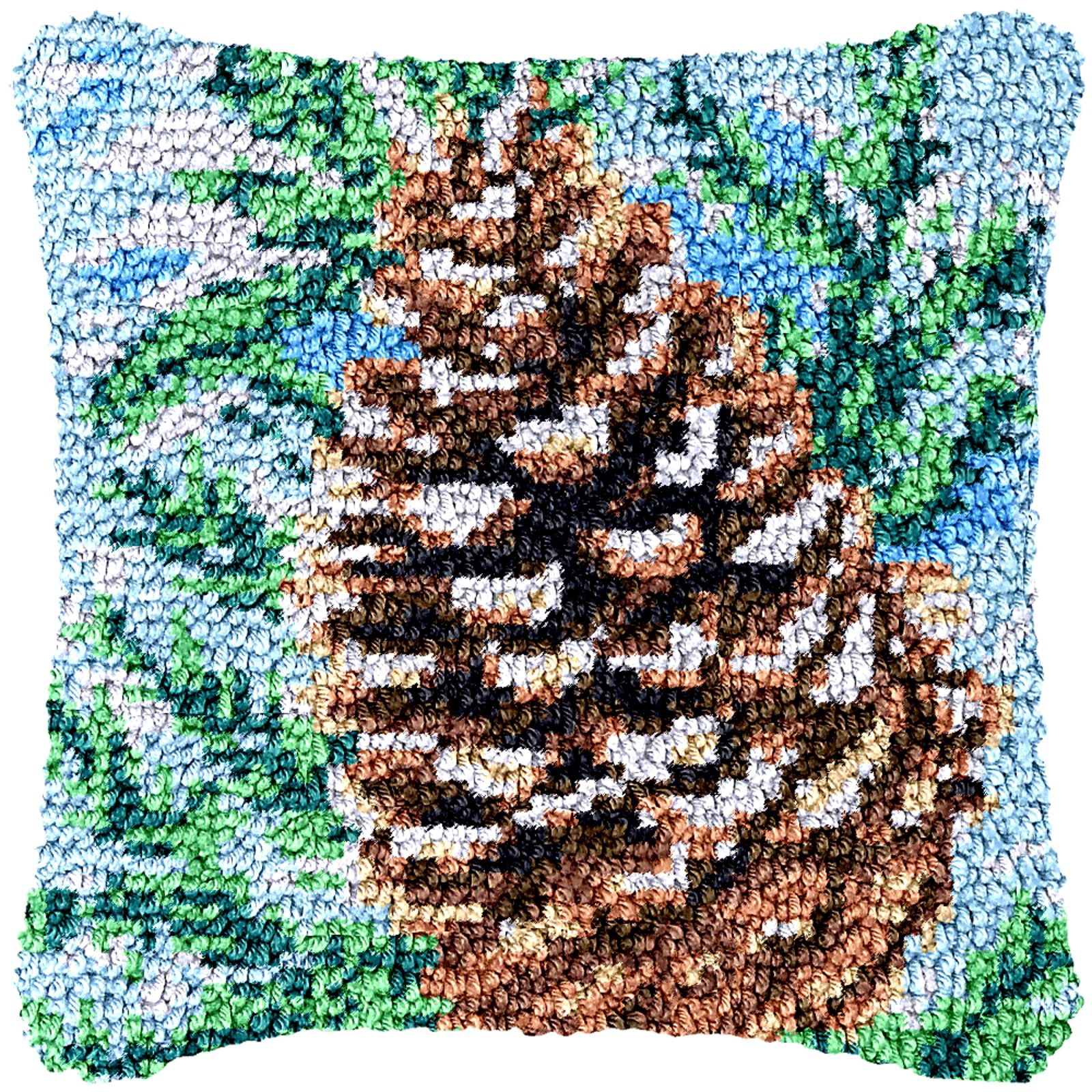 Latch Hook Kits for Adults Kids,Pinecone Pattern Color Printed Canvas DIY Throw Pillow Cover,Beginners Handmade Needlework Crafts Home Decoration 17x17inch