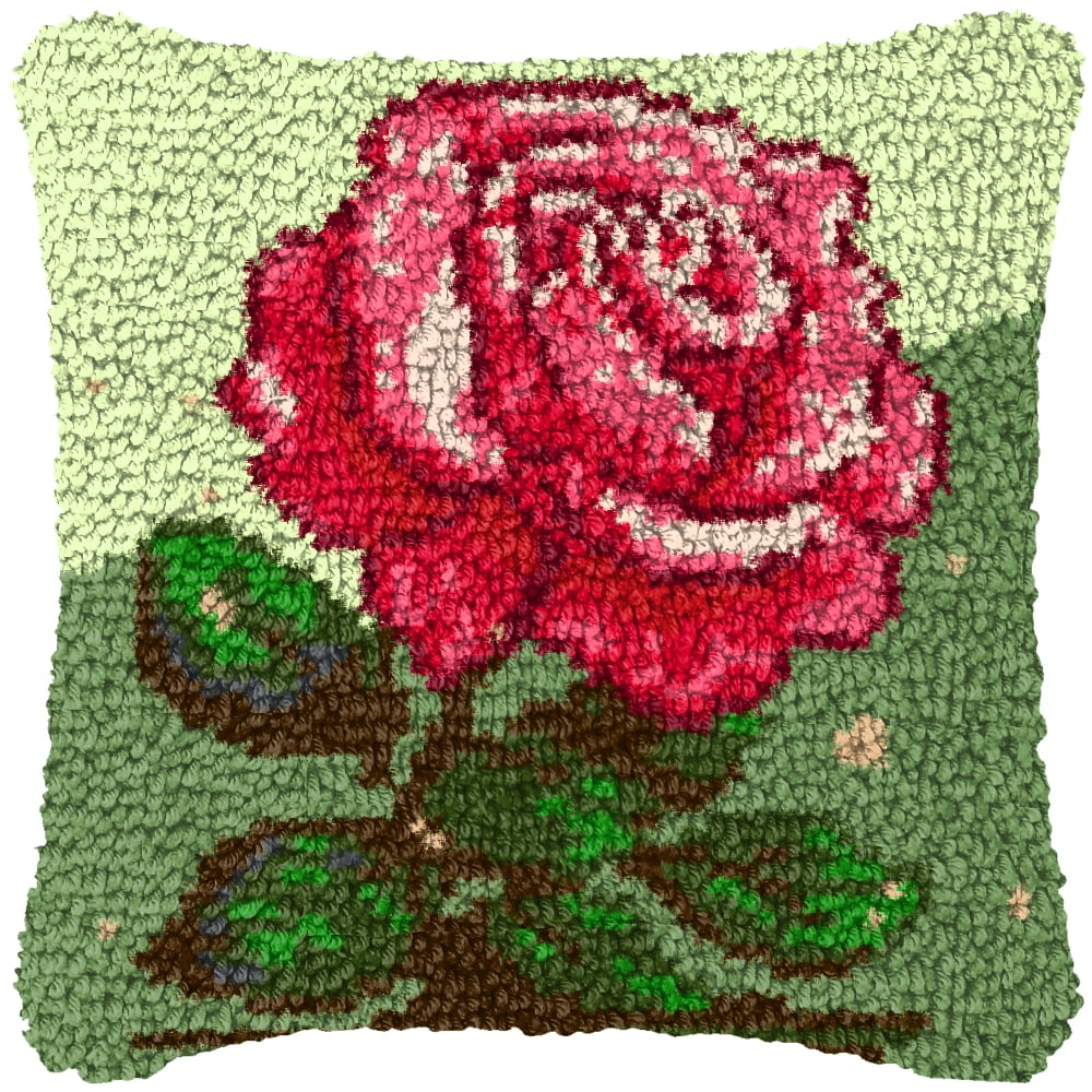 Latch Hook Kits for Adults Kids,Rose Pattern Color Printed Canvas DIY Throw Pillow Cover,Beginners Handmade Needlework Crafts Home Decoration 17x17inch