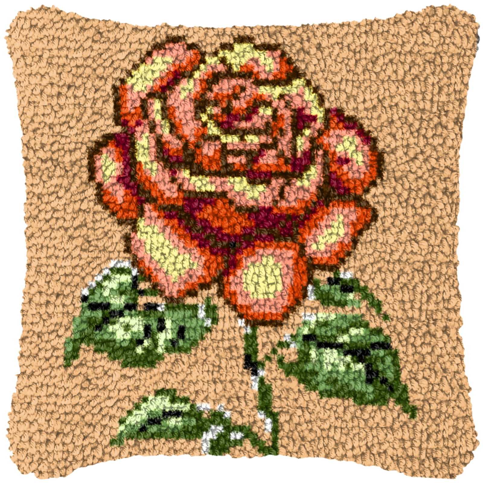 Latch Hook Kits for Adults Kids,Rose Pattern Color Printed Canvas DIY Throw Pillow Cover,Beginners Handmade Needlework Crafts Home Decoration 17x17inch