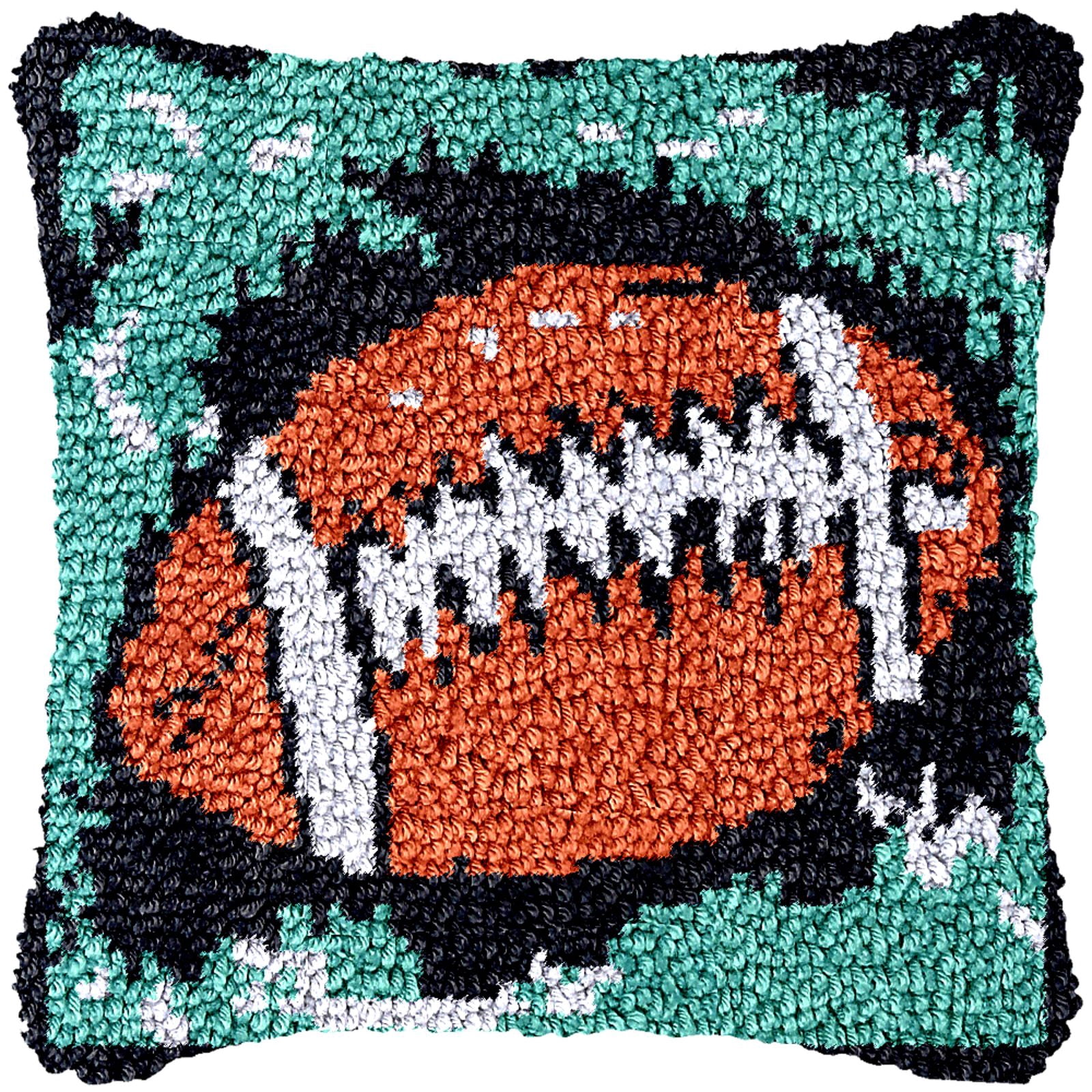 Latch Hook Kits for Adults Kids,Rugby Pattern Color Printed Canvas DIY Throw Pillow Cover,Beginners Handmade Needlework Crafts Home Decoration 17x17inch