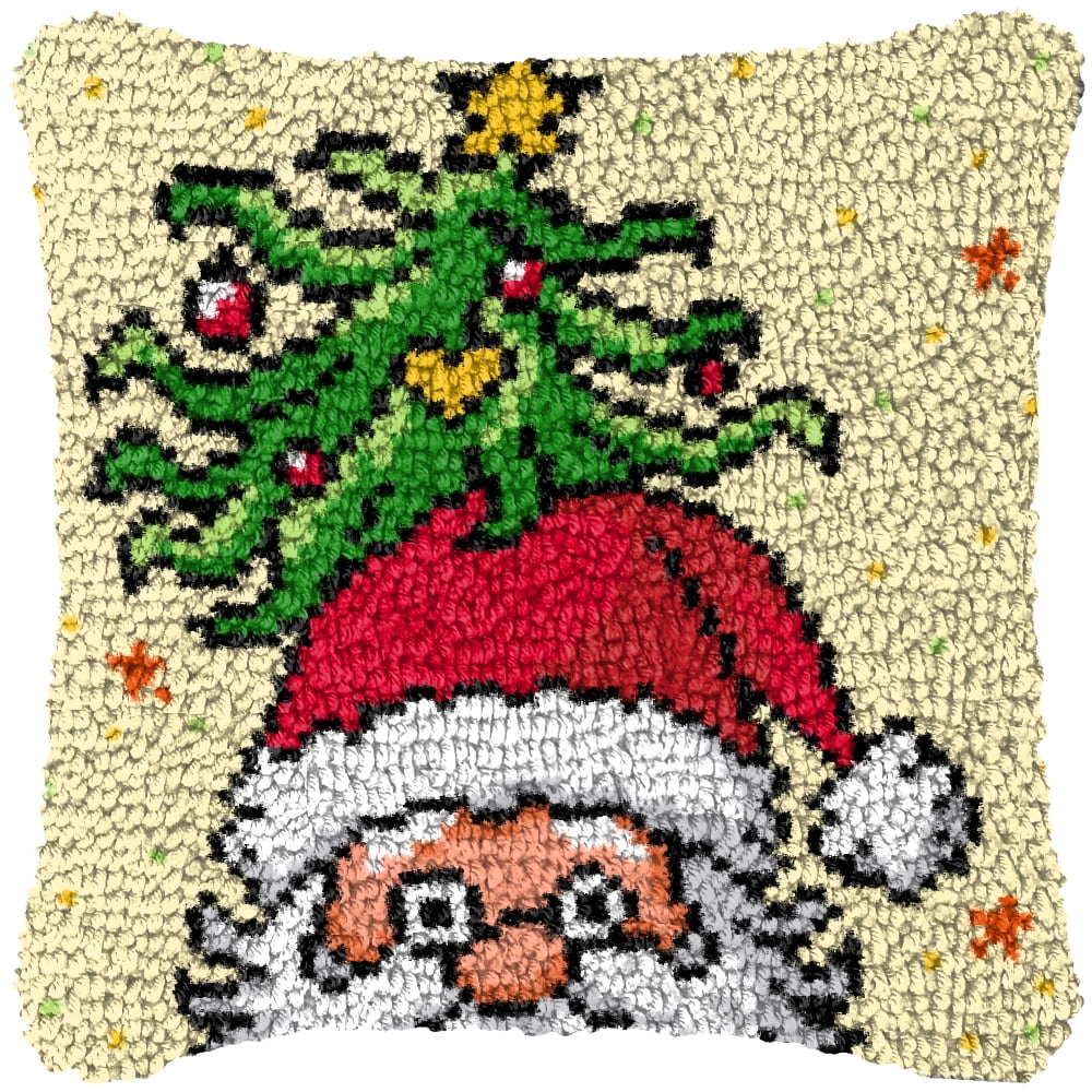 Latch Hook Kits for Adults Kids,Santa Claus Pattern Color Printed Canvas DIY Throw Pillow Cover,Beginners Handmade Needlework Crafts Home Decoration 17x17inch