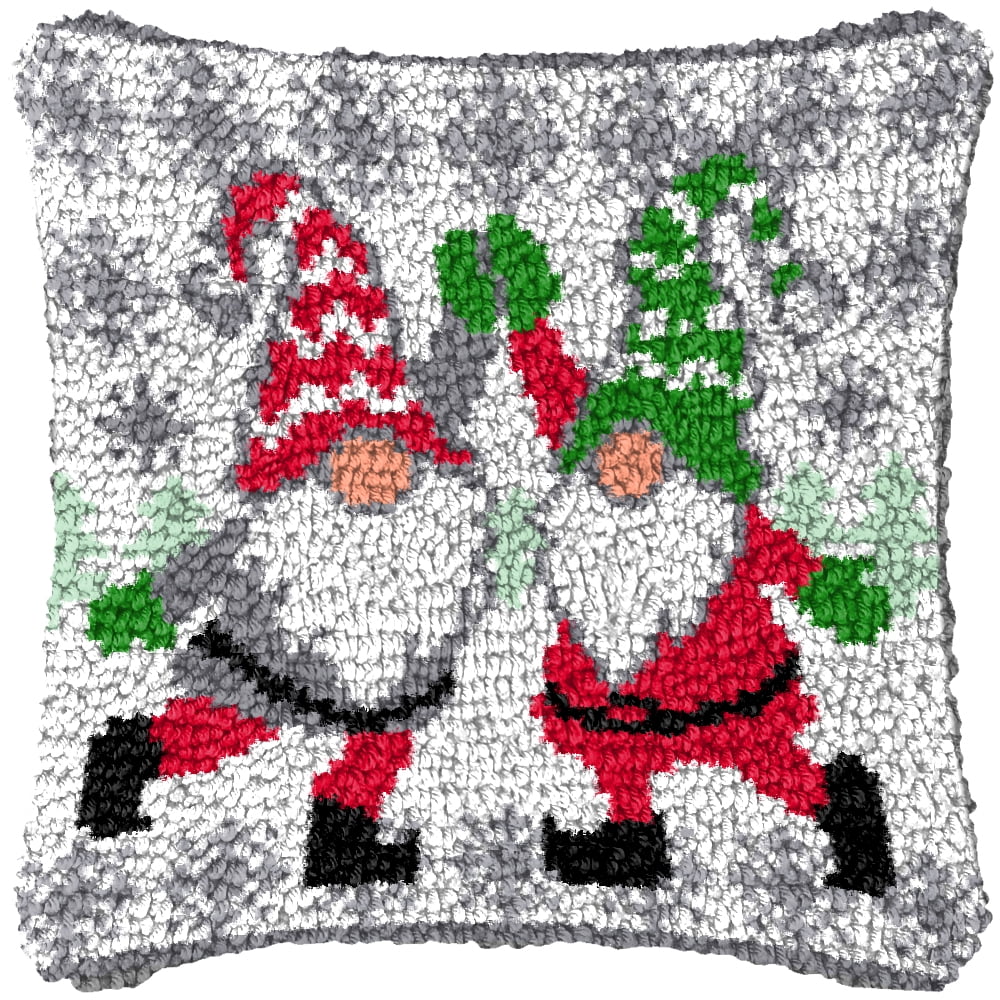 Latch Hook Kits for Adults Kids,Santa Claus Pattern Color Printed Canvas DIY Throw Pillow Cover,Beginners Handmade Needlework Crafts Home Decoration 17x17inch